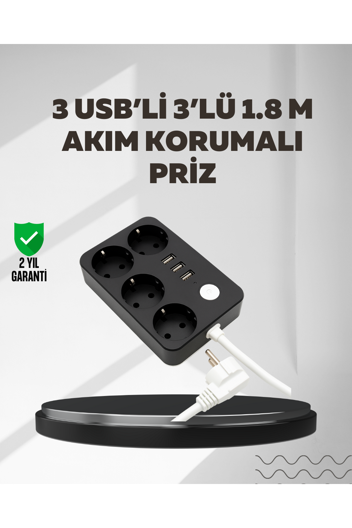 4.1A Hızlı Şarjlı Akım Korumalı 4 Priz ve 3 USB Çıkışlı Priz