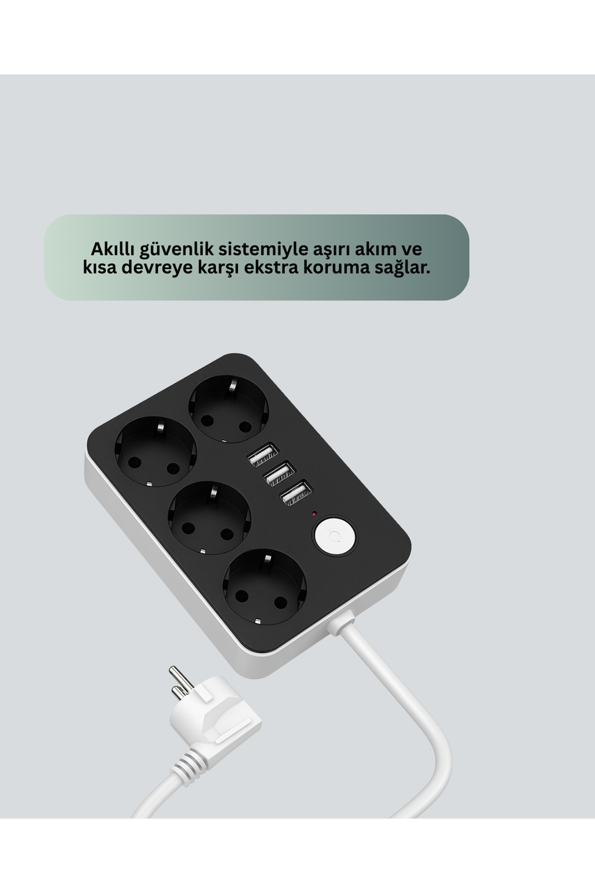 4.1A Hızlı Şarjlı Akım Korumalı 4 Priz ve 3 USB Çıkışlı Priz