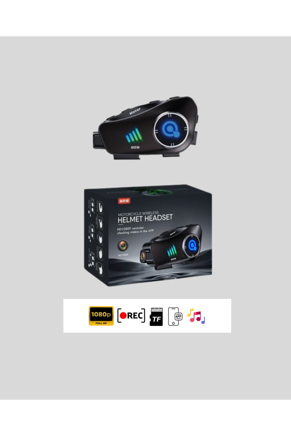 Q28 Kameralı Motosiklet Kask Kulaklık Bluetooth 5.3 Su Geçirmez 1080P HD