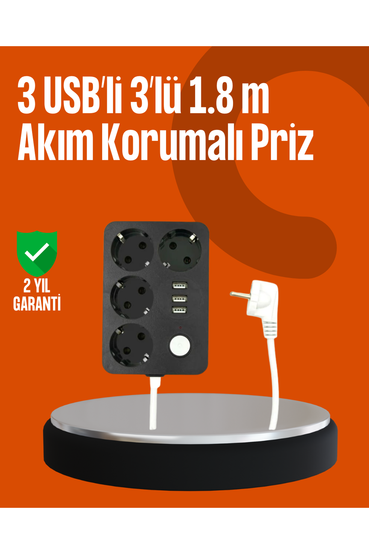 Akım Korumalı 3 USB Portlu 4’lü Priz 4.1A Hızlı Şarj