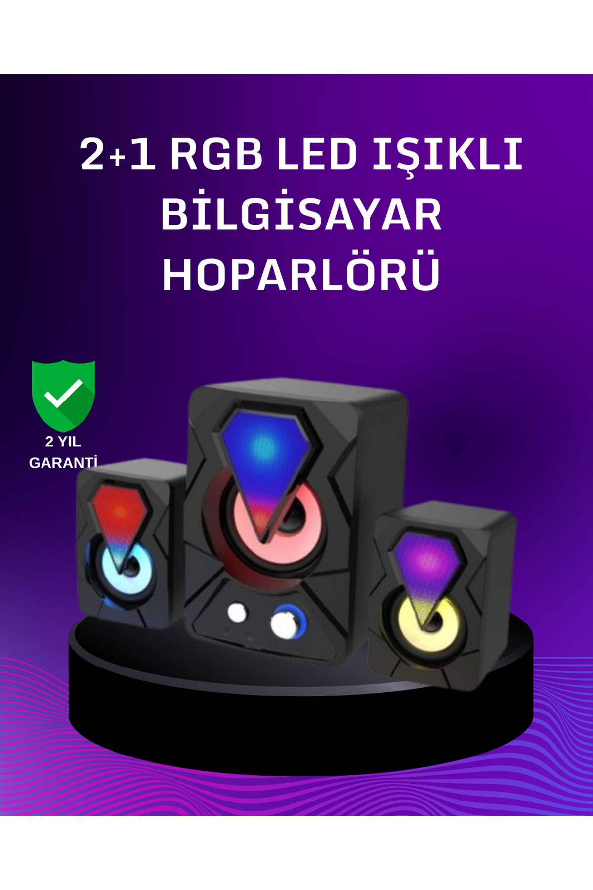 USB Bağlantılı RGB 2.1 Hoparlör Seti Derin Bas ve Renkli Işık