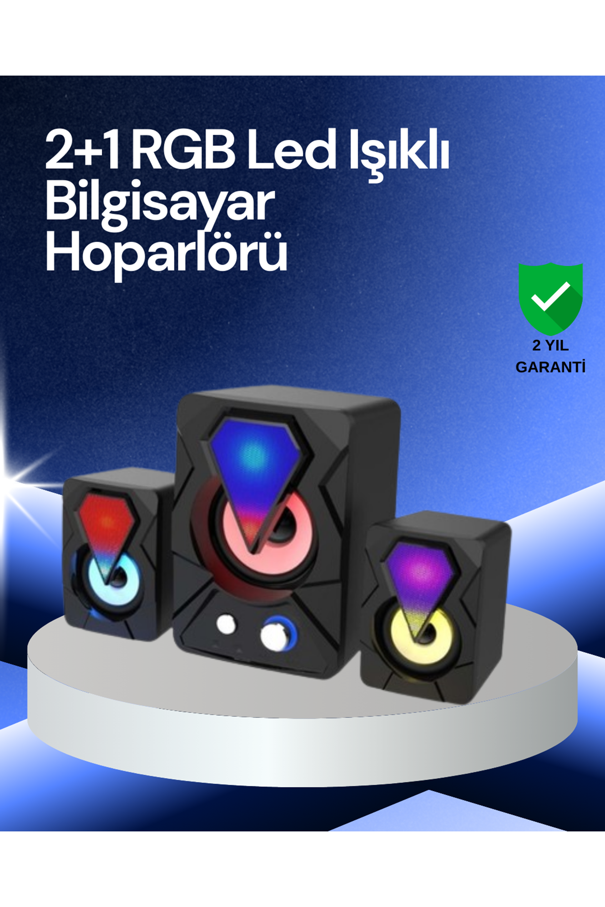 RGB LED Işıklı 2.1 USB Oyun Hoparlörü Derin Bas ve Net Ses