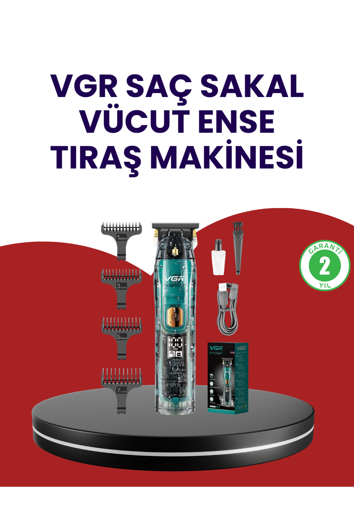 VGR V-695 Şarjlı Profesyonel Erkek Saç Sakal Tıraş Makinesi IPX7 Su Geçirmez