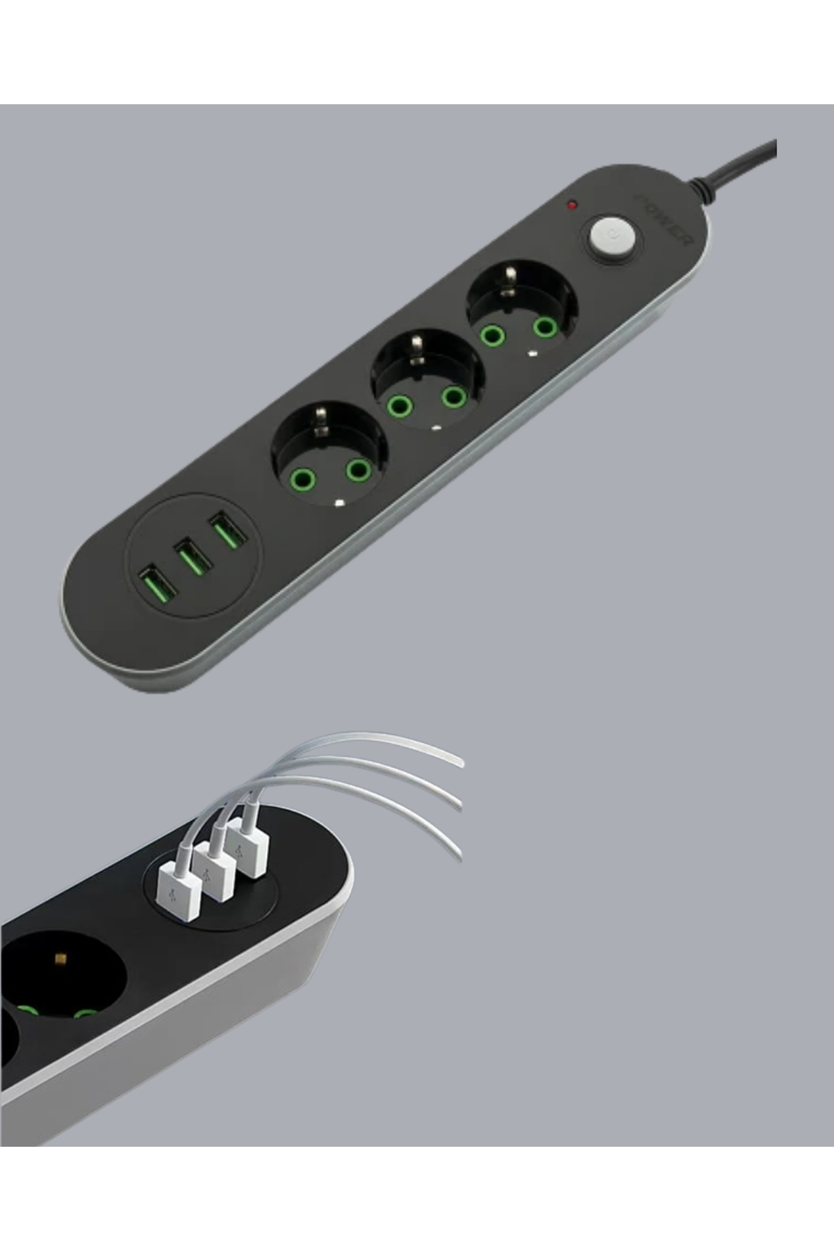 3 USB Çıkışlı Hızlı Şarjlı Anahtarlı Üçlü Priz