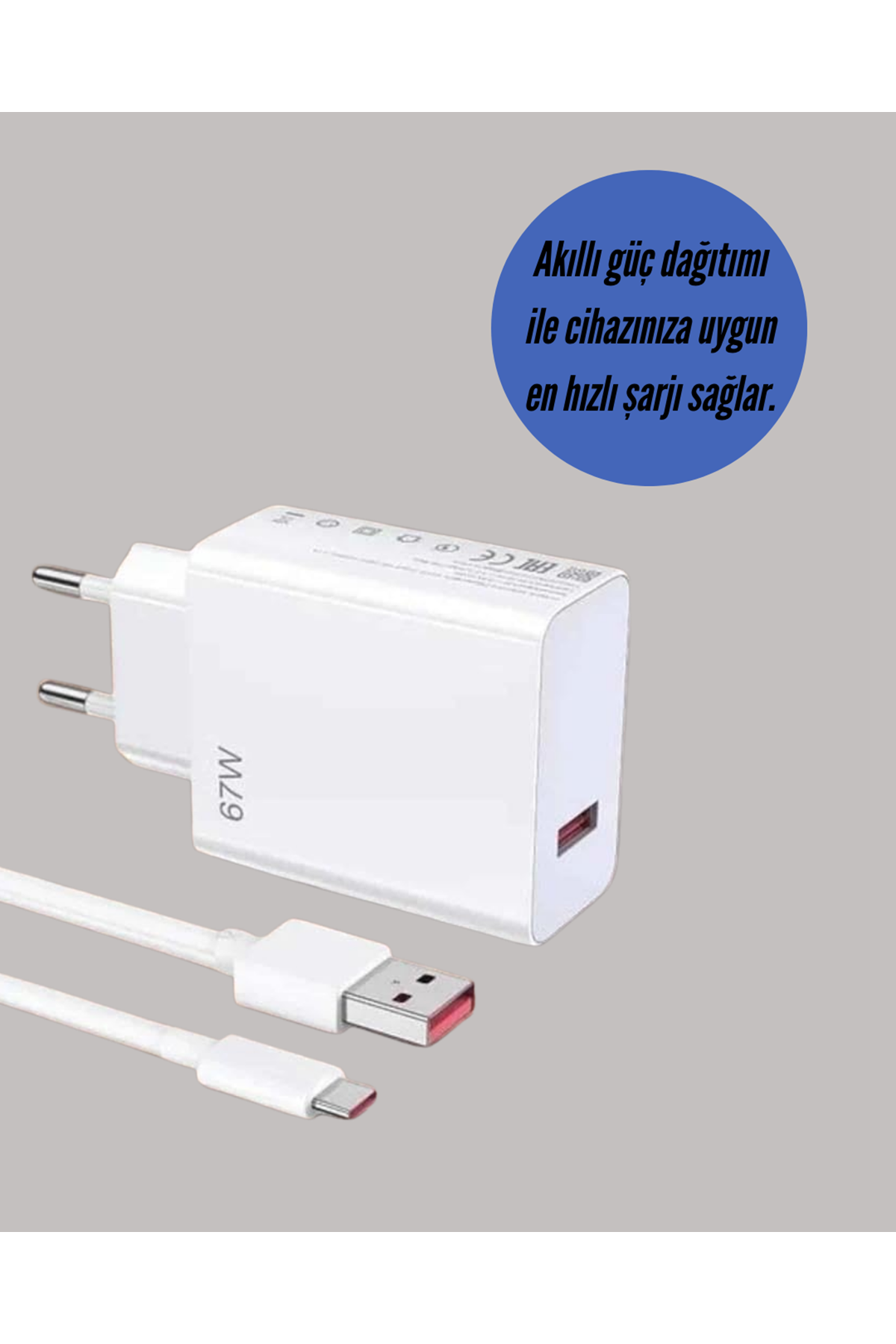 67W Güçlü Şarj Adaptörü ve Turbo Kablo Uzun Ömürlü Dayanıklı Tasarım