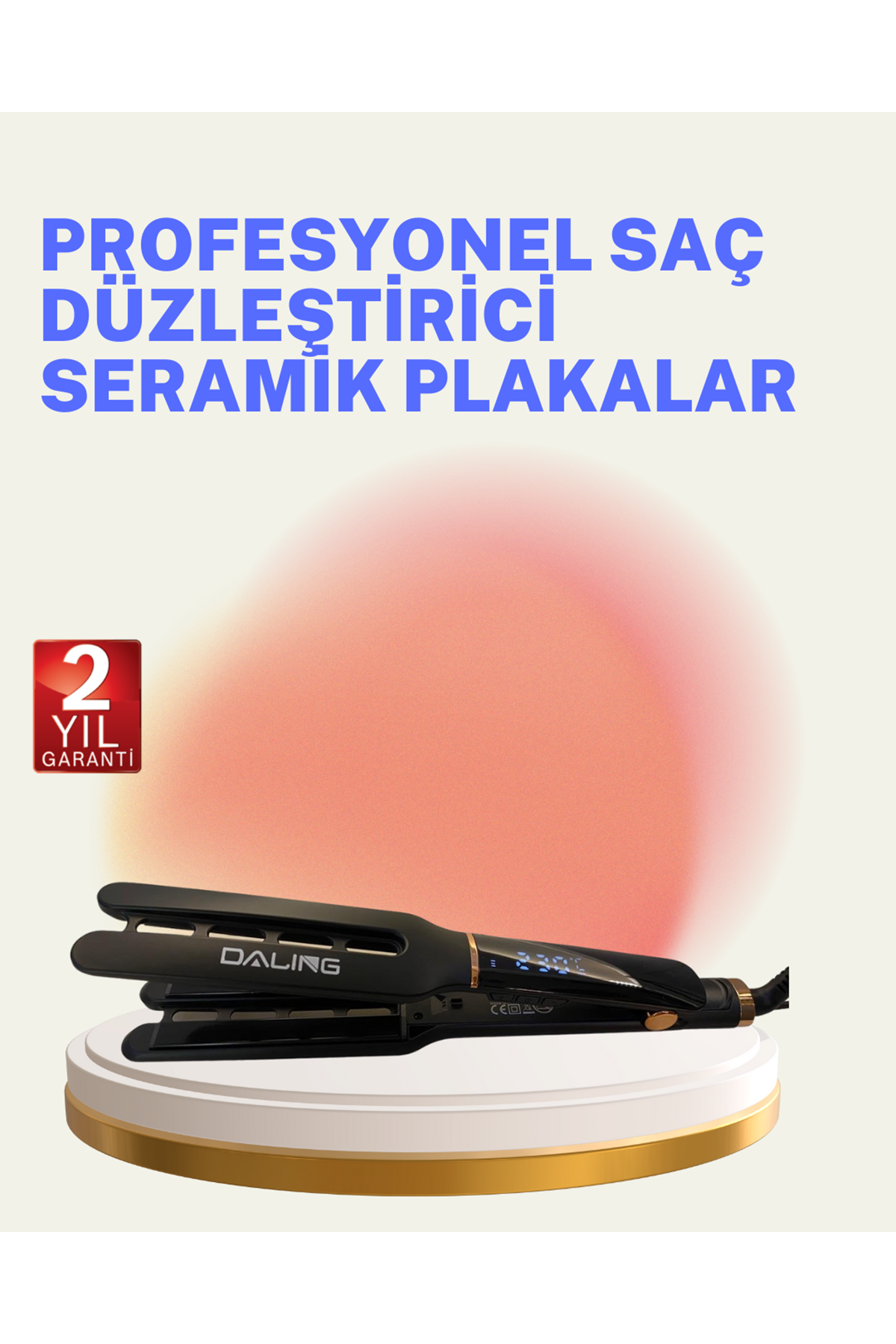 Saç Düzleştirici Seramik Plakalı 230C Hızlı Isınma 360° Kablo