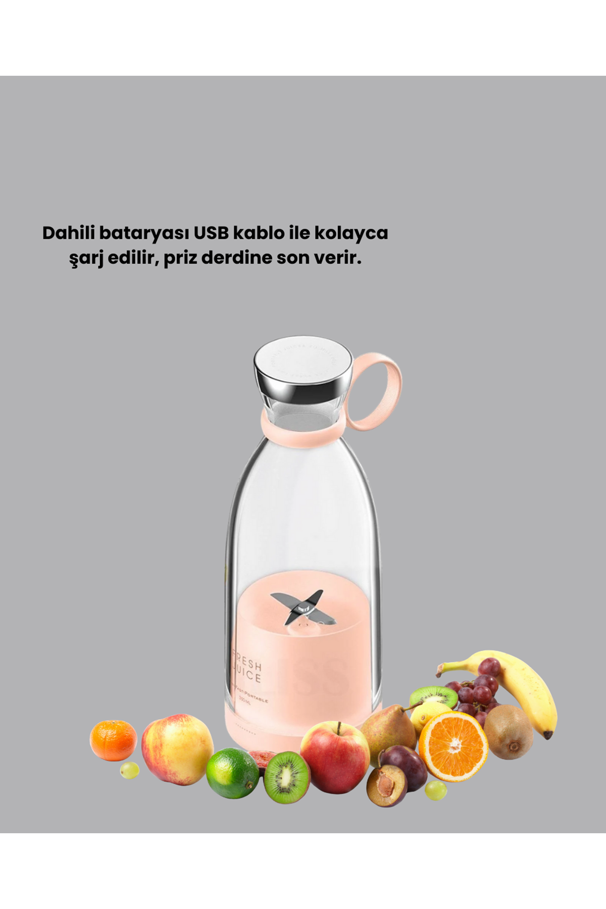 Pembe ve Beyaz Renk Seçenekli Mini Boy Meyve Sıkıcı