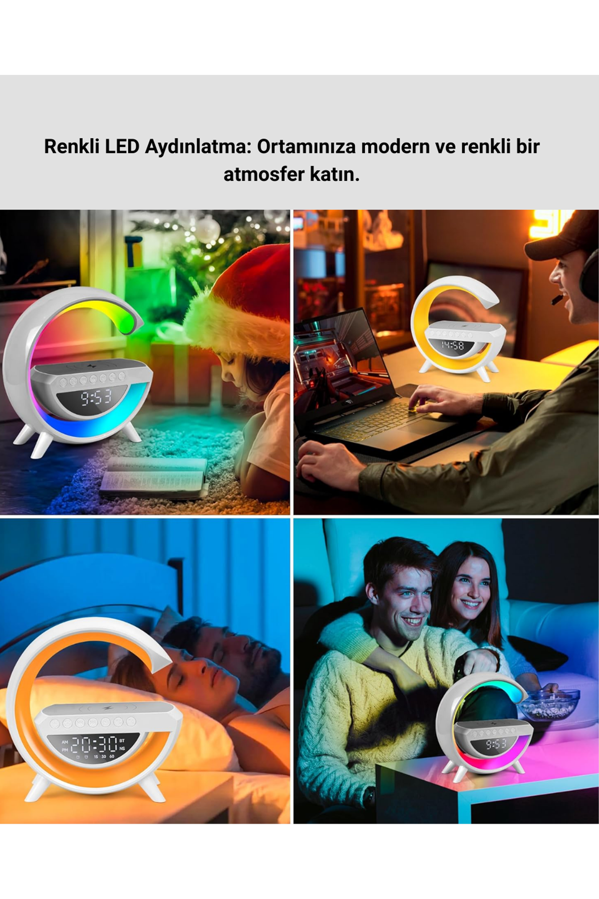 15W Hızlı Şarj Destekli LED Atmosfer Işığı ve Alarm Fonksiyonlu Lamba