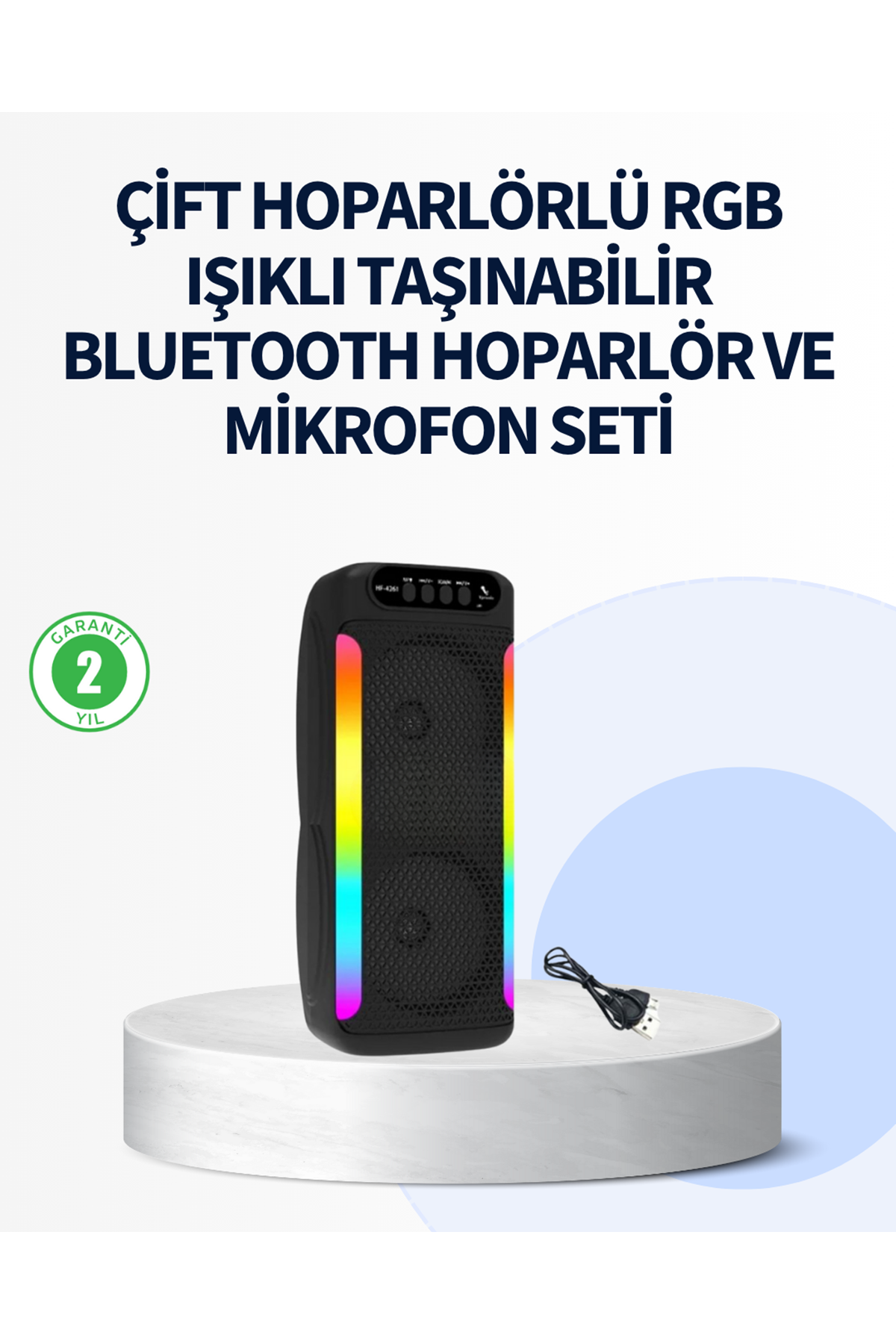 RGB Işıklı Çift Hoparlörlü Taşınabilir Bluetooth Speaker ve Mikrofon