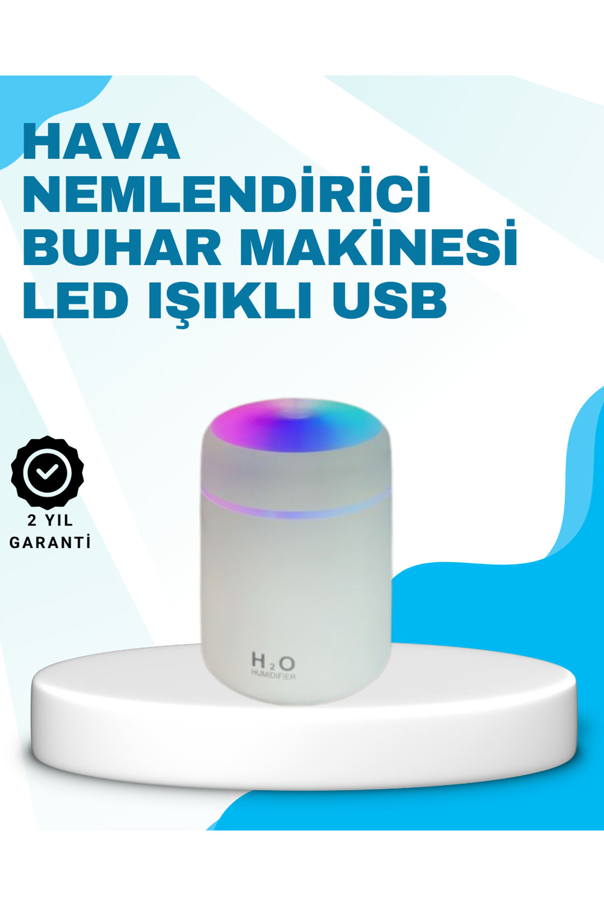 LED Işıklı Sessiz Masaüstü Nemlendirici – 3 Buhar Modu