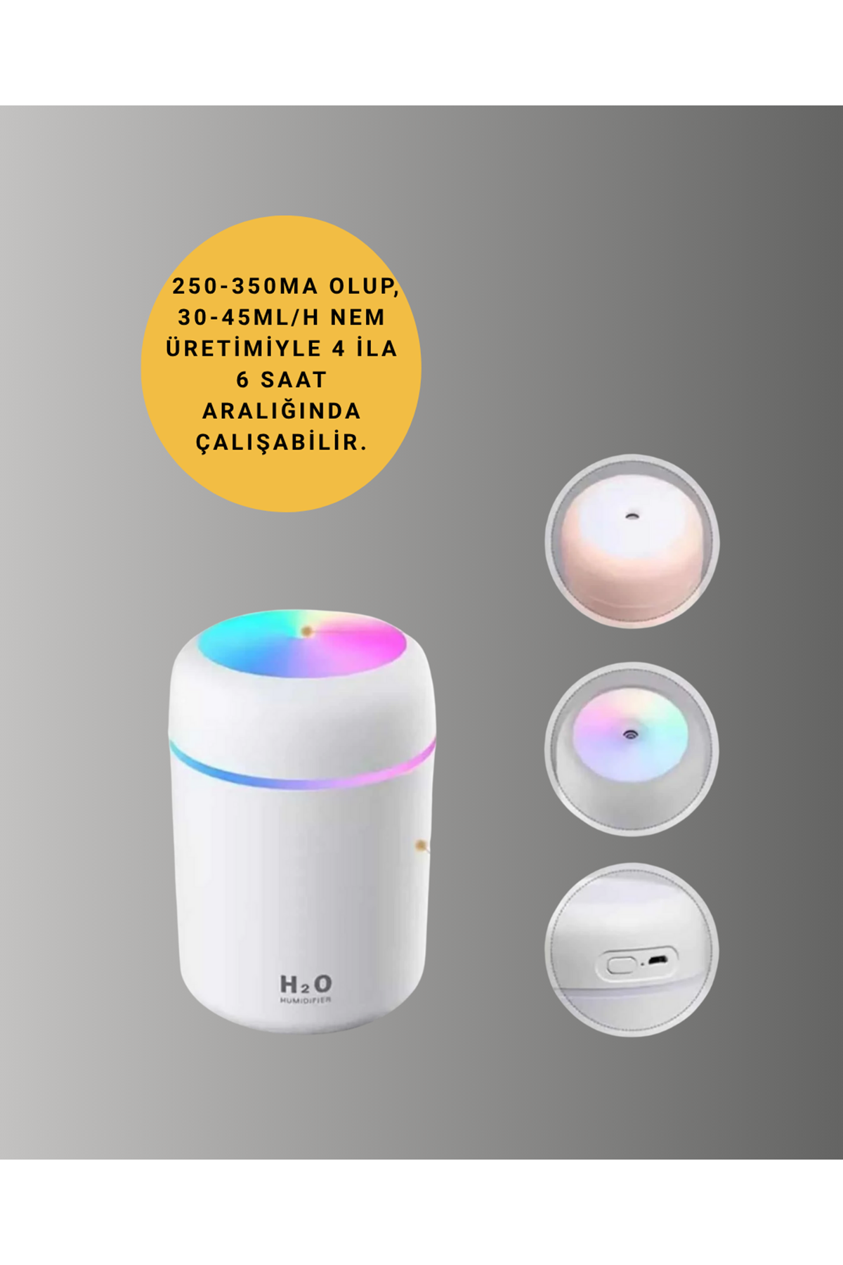 LED Işıklı Sessiz Masaüstü Nemlendirici – 3 Buhar Modu