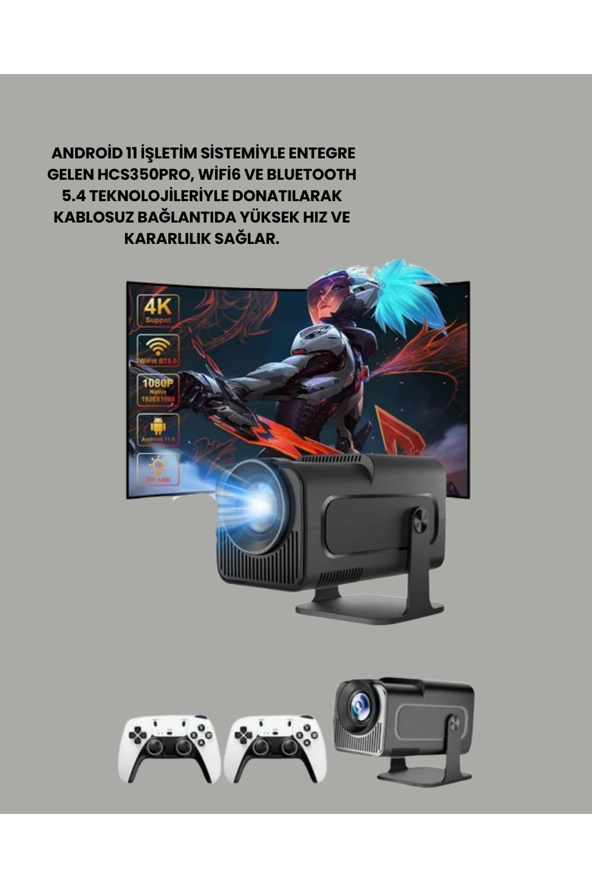 Taşınabilir Full HD Projektör - 1 GB RAM, 8 GB Hafıza