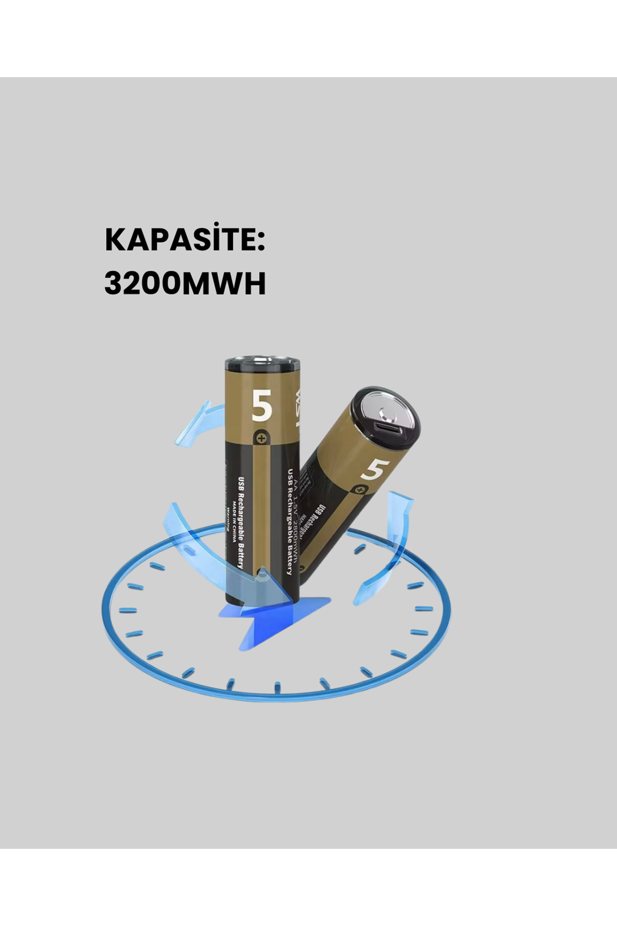 USB Type-C Girişli Şarjlı AA Lityum Pil | 1.5V Sabit Çıkış | 3200mWh (2'li Paket)