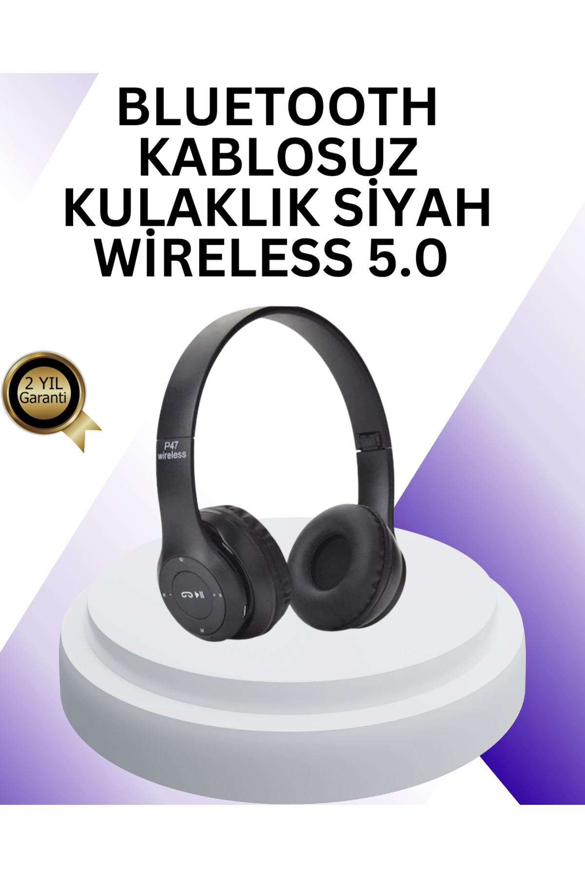 Bluetooth 5.0 Kablosuz Kulak Üstü Kulaklık | Stereo Ses ve Katlanabilir Tasarım
