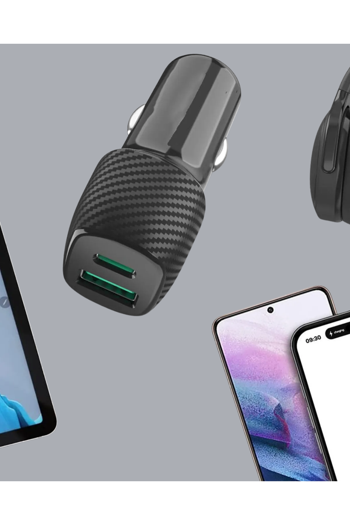 Kompakt Tasarımlı Type-C + USB Girişli Araç Şarj Başlığı