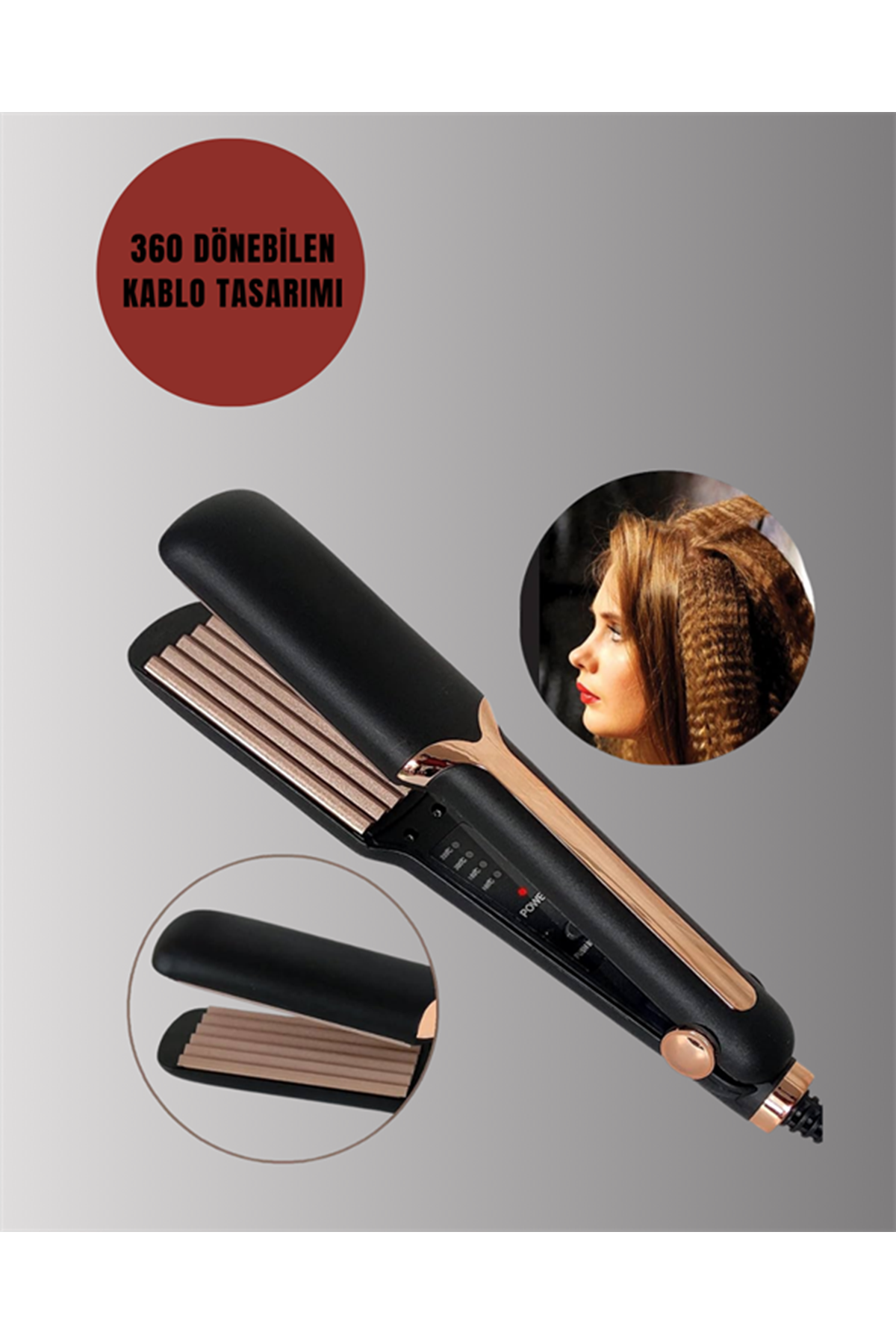 DP-134 Saç Tost Makinesi 220°C Isı Ayarlı, 360° Dönebilen Kablo