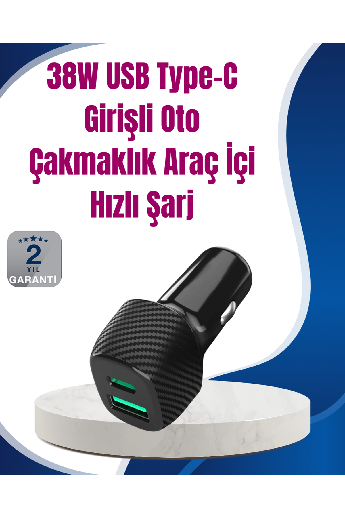 Power Delivery Destekli 38W Araç Tipi Hızlı Şarj Cihazı