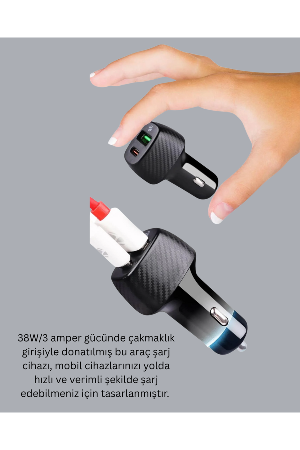 38W Çift Çıkışlı Araç Şarj Cihazı – Type-C ve USB PD Destekli