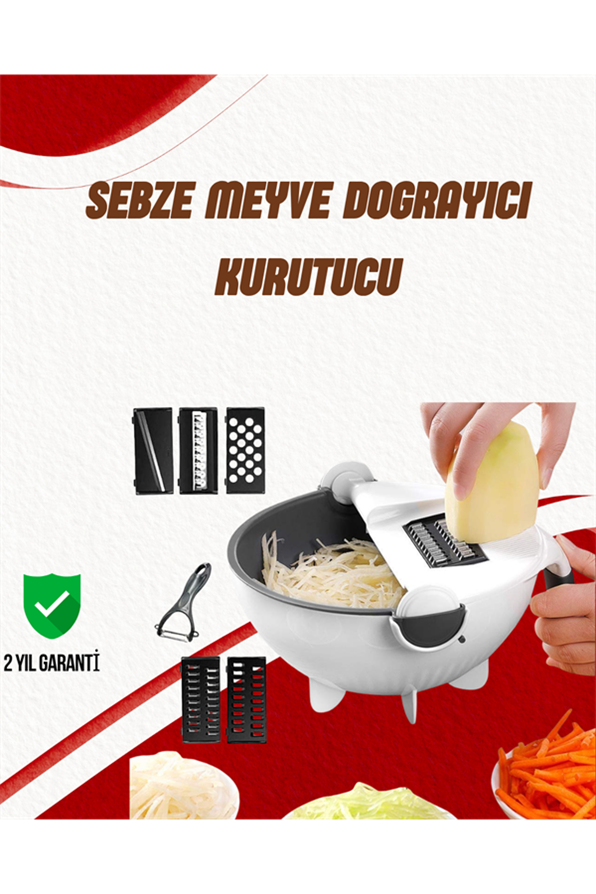 Süzgeçli Çok Fonksiyonlu Döner Rende ve Doğrayıcı