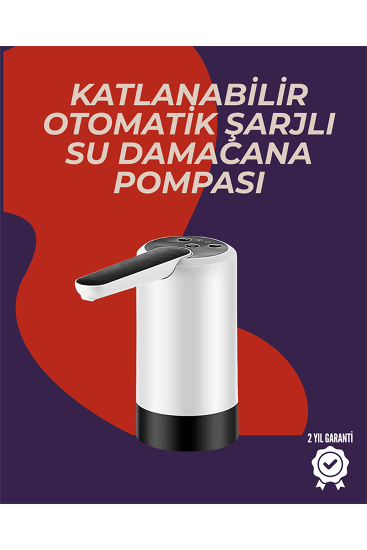 Otomatik Damacana Su Pompası | 40-80 Saniye Zaman Ayarlı | %90 Açılabilir Hijyenik Tasarım | Şarjlı ve Portatif