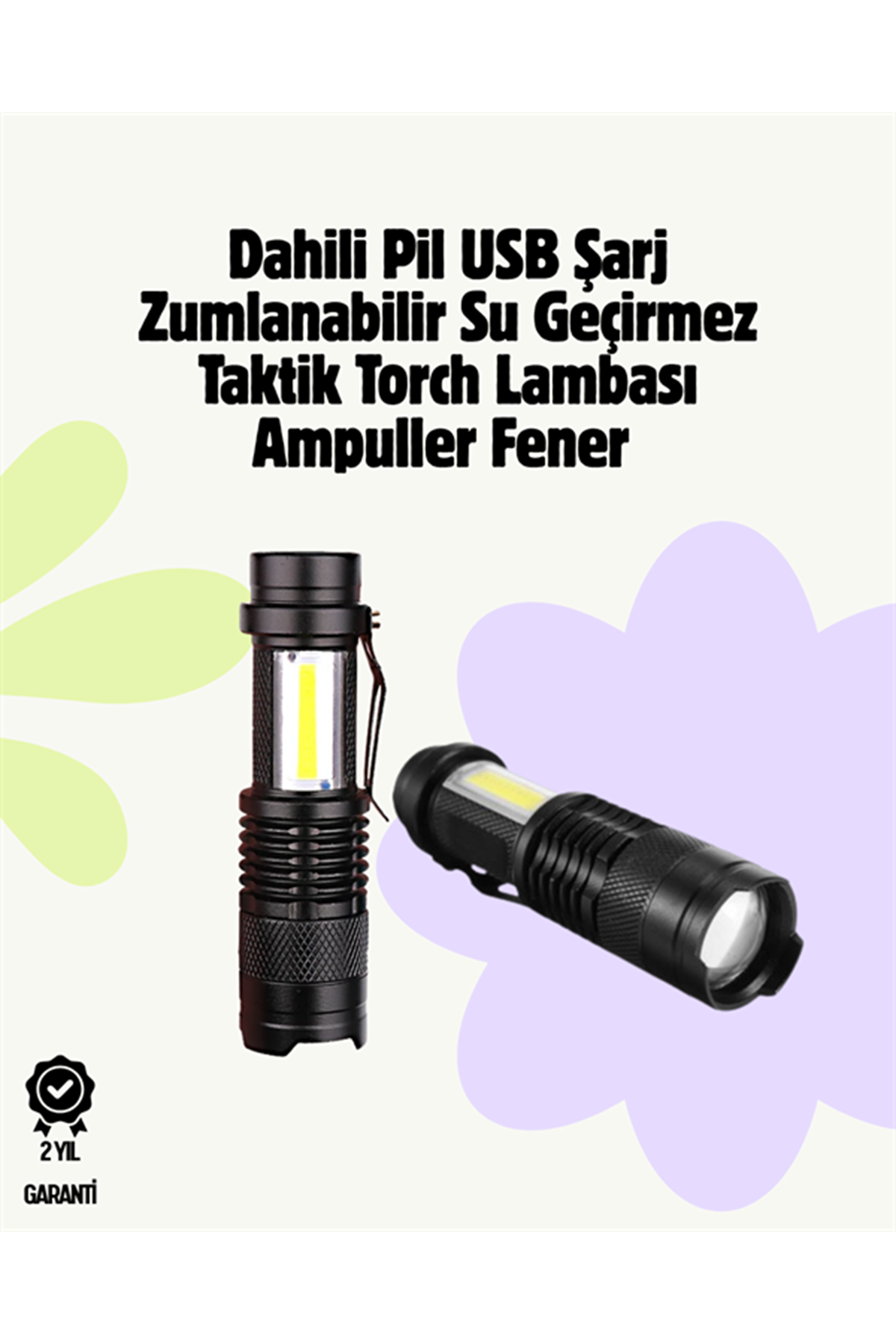 2000 Lümen LED El Feneri - Suya Dayanıklı, Odaklı, Klipsli