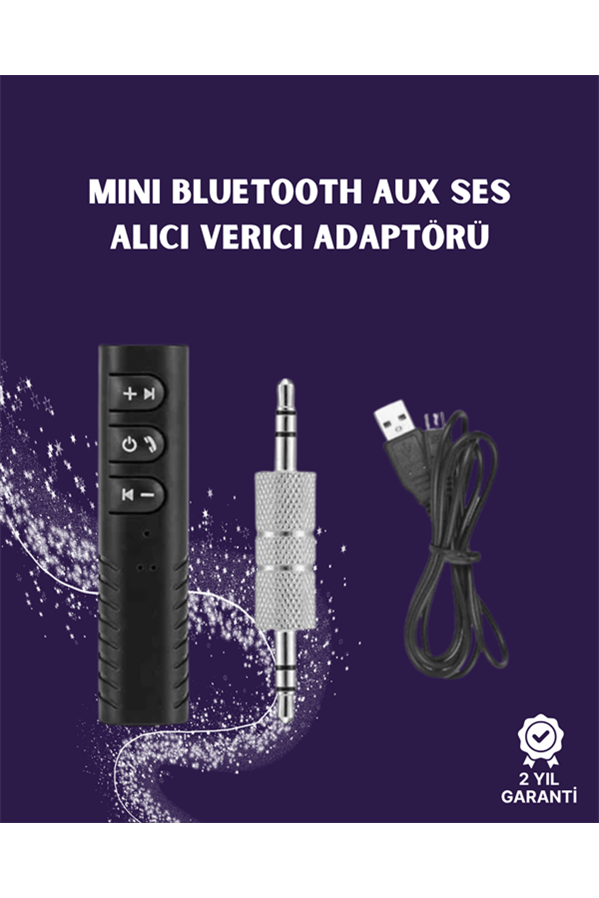 Bluetooth AUX Adaptör | 3.5mm Ses Girişi İçin Kablosuz Dönüştürücü, 10m Menzil