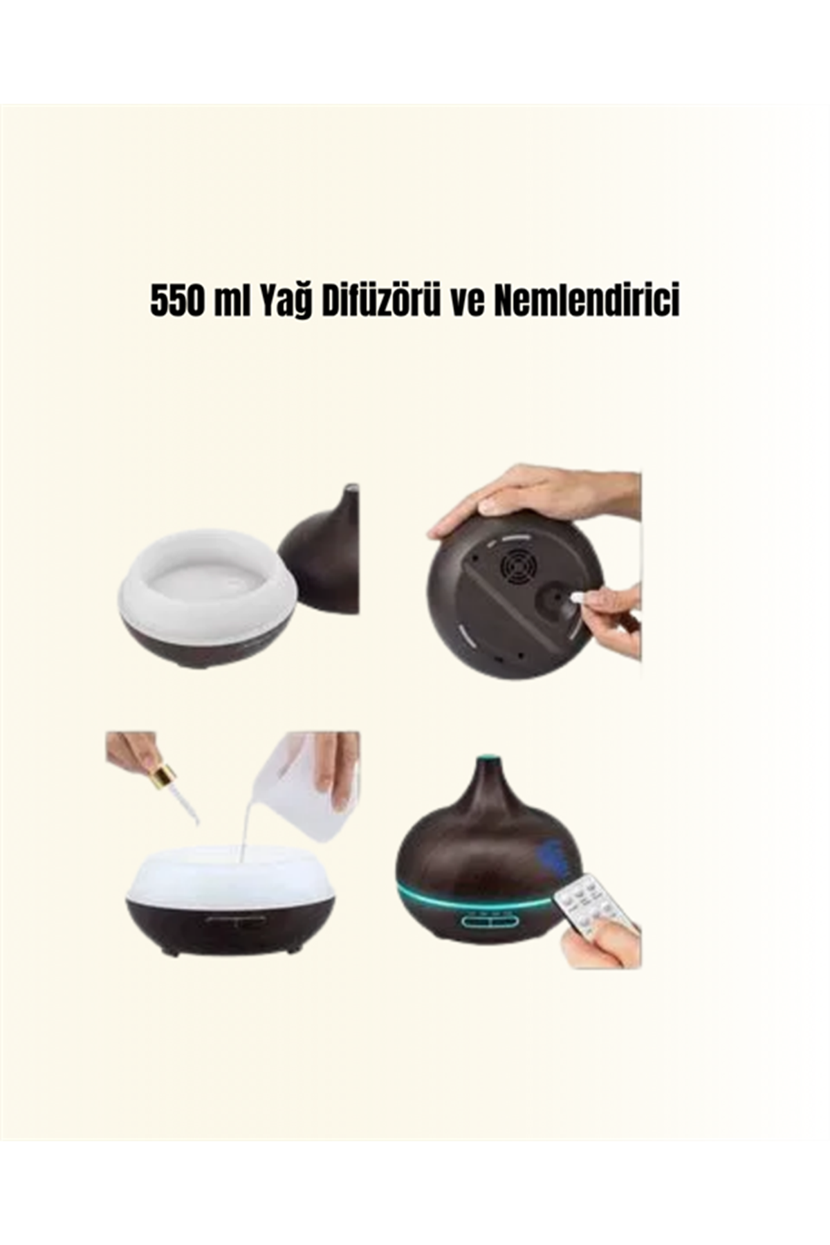 550 ml Ultrasonik Yağ Difüzörü ve Soğuk Buhar Nemlendirici