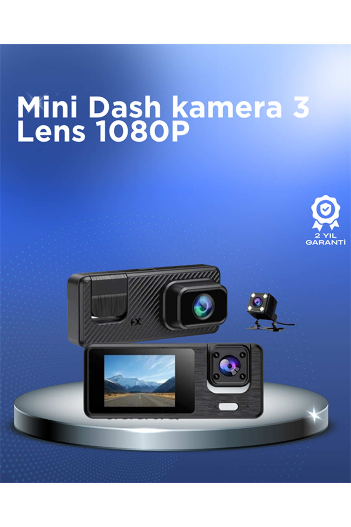1080P 3 Kameralı Araç DVR – Döngü Kayıt ve Geri Görüş Özellikli