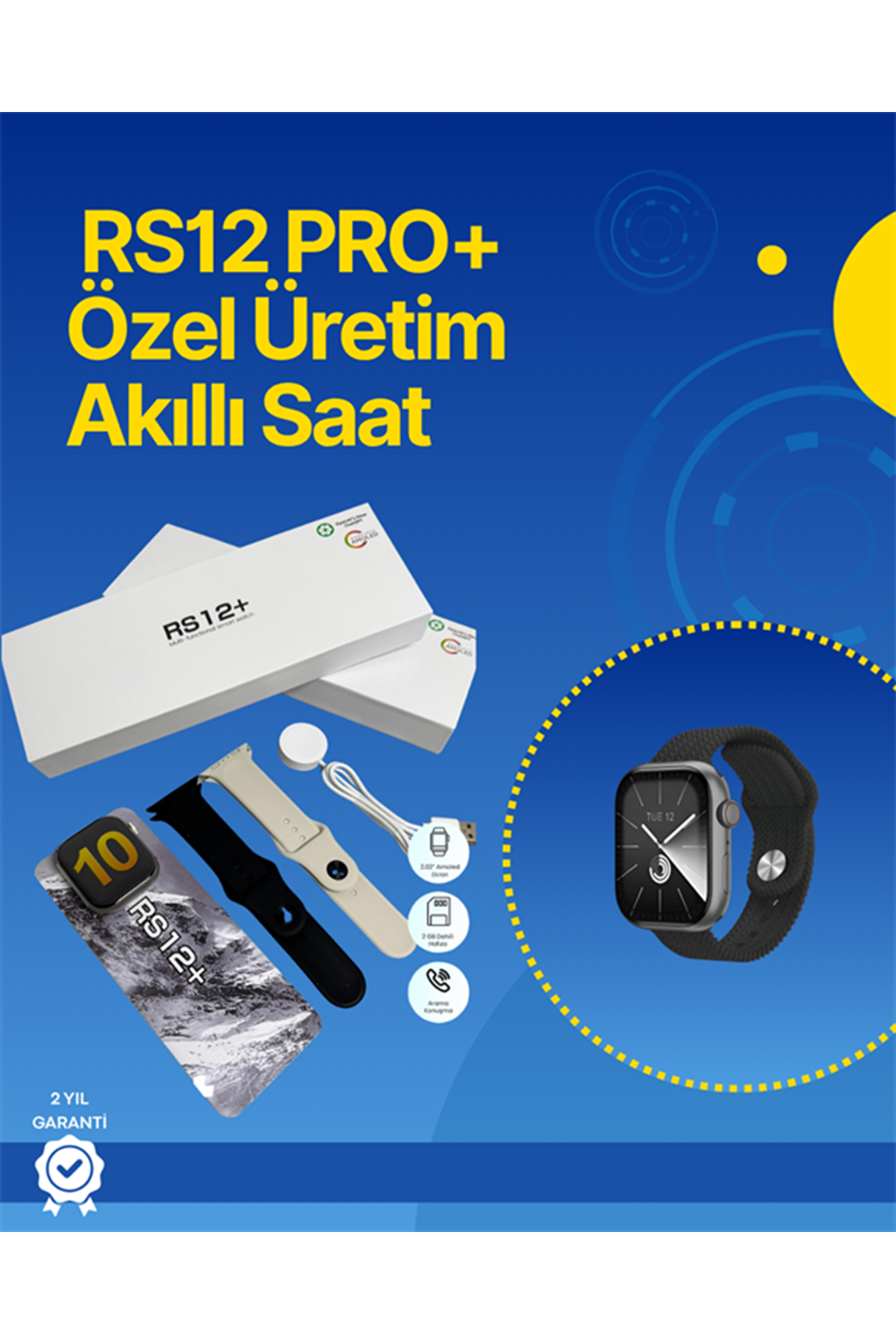 . RS12 PRO+ 2025 Serisi Full Ekranlı Akıllı Saat – 2GB Hafıza, Titanyum Kasa, Suya Dayanıklı, Uzun Şarj Süresi Garantili Model