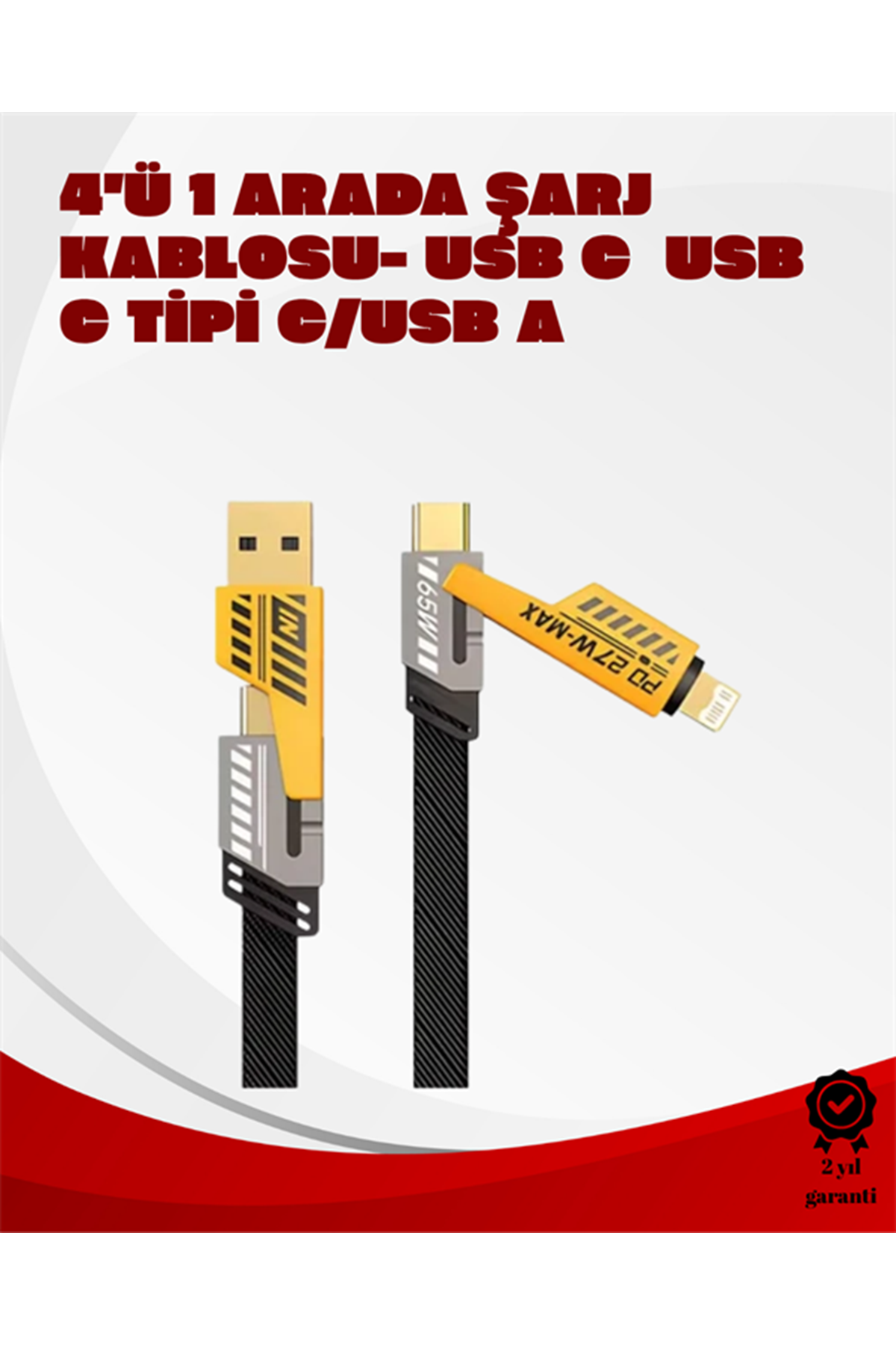 Dönüştürülebilir 4 Başlıklı Hızlı Şarj Kablosu – 1.2m, 65W, Dayanıklı ve Esnek Tasarım
