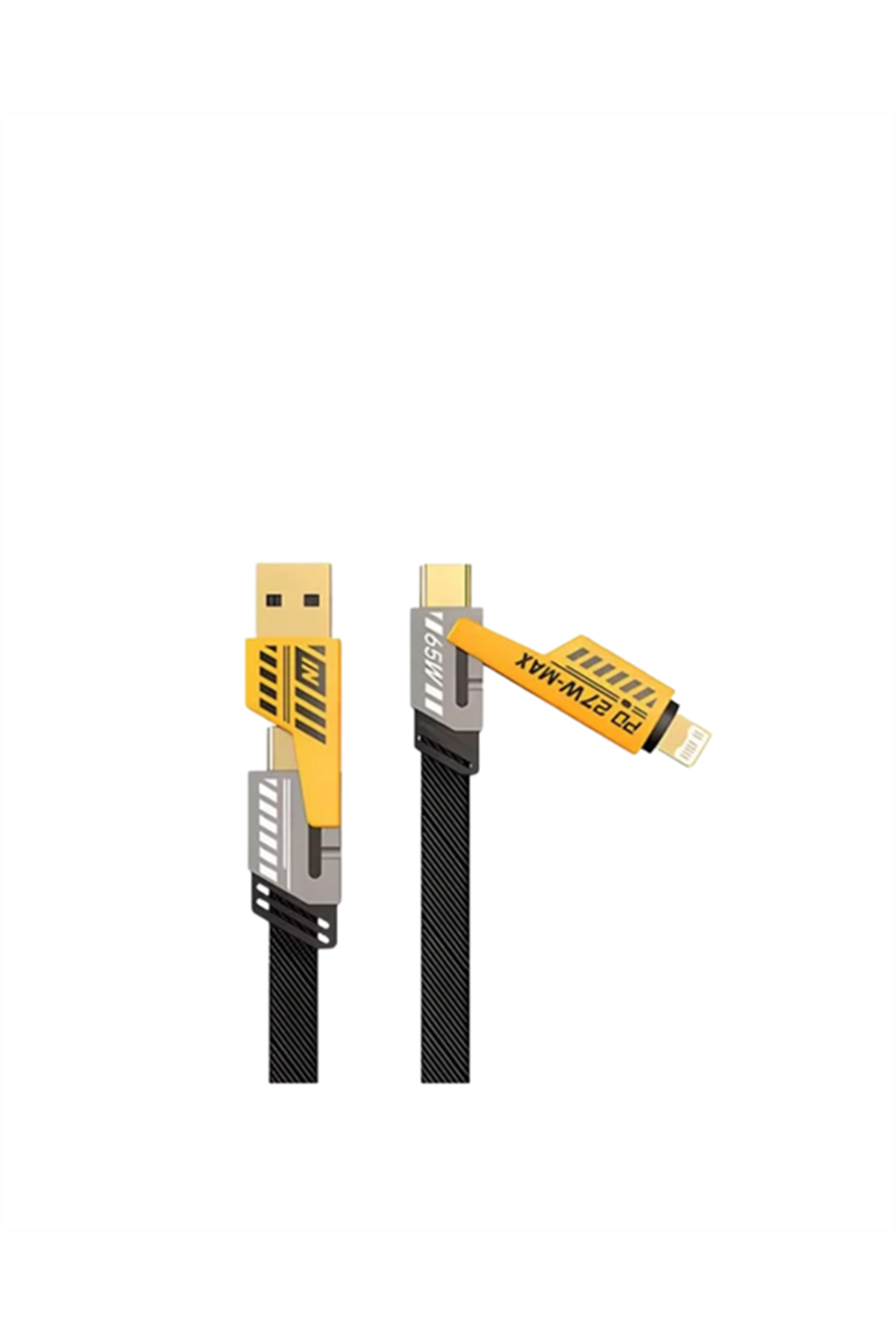 65W 4'ü 1 Arada Çoklu Şarj Kablosu – USB-C, USB-A, Lightning, Veri ve Şarj Desteği