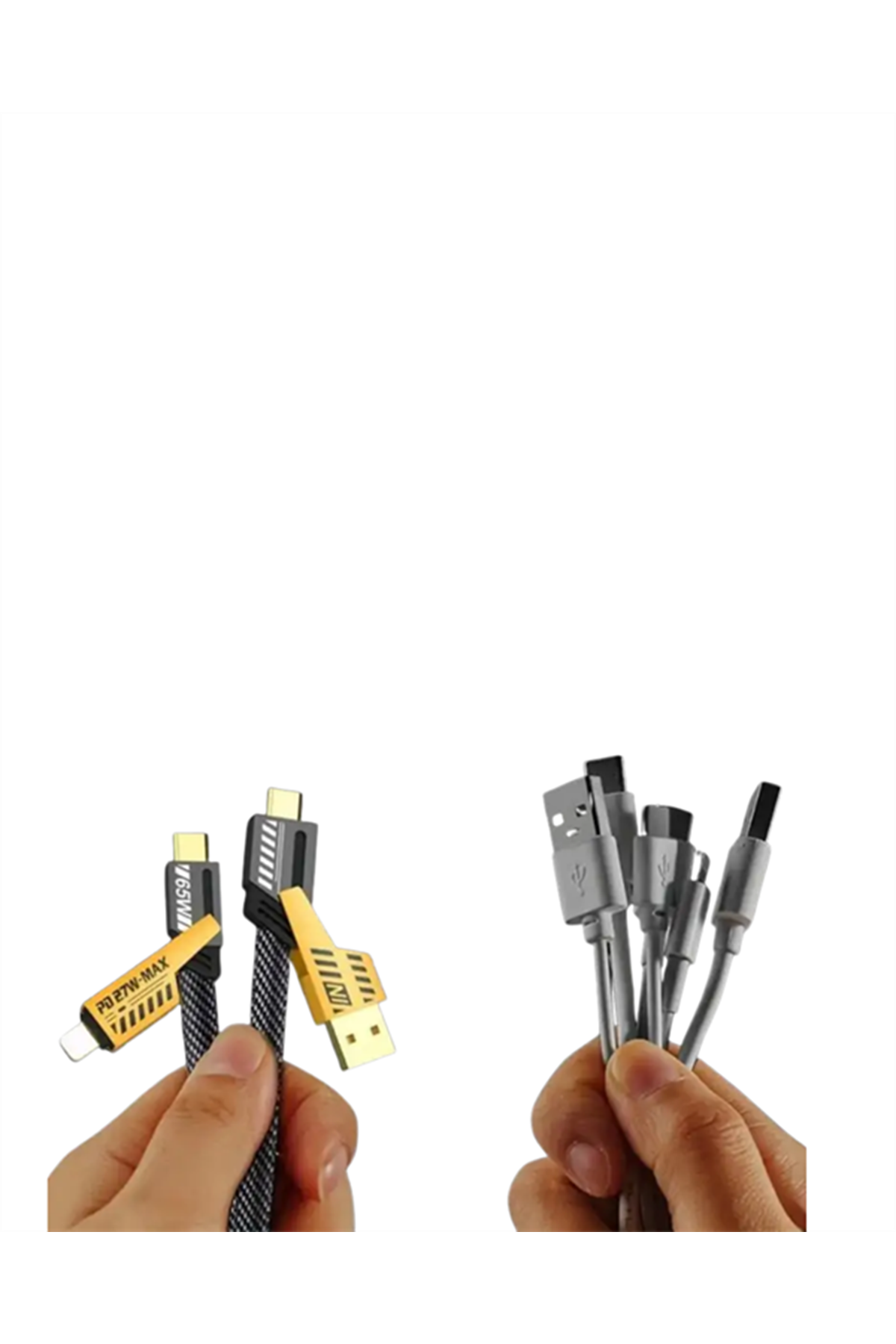 USB-C ve Lightning Uyumlu 4'ü 1 Arada Kablo – 65W Hızlı Şarj, Örgülü Dayanıklı Yapı