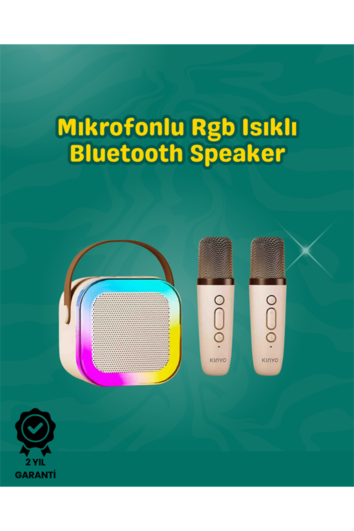 İki Mikrofonlu Renkli LED Işıklı Karaoke Cihazı