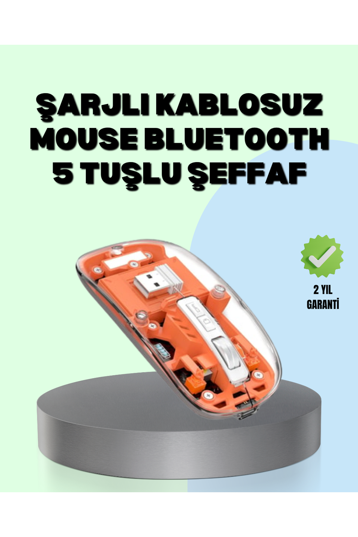 Şarjlı Ergonomik Fare – 1600 DPI, Sessiz Tıklama Özellikli