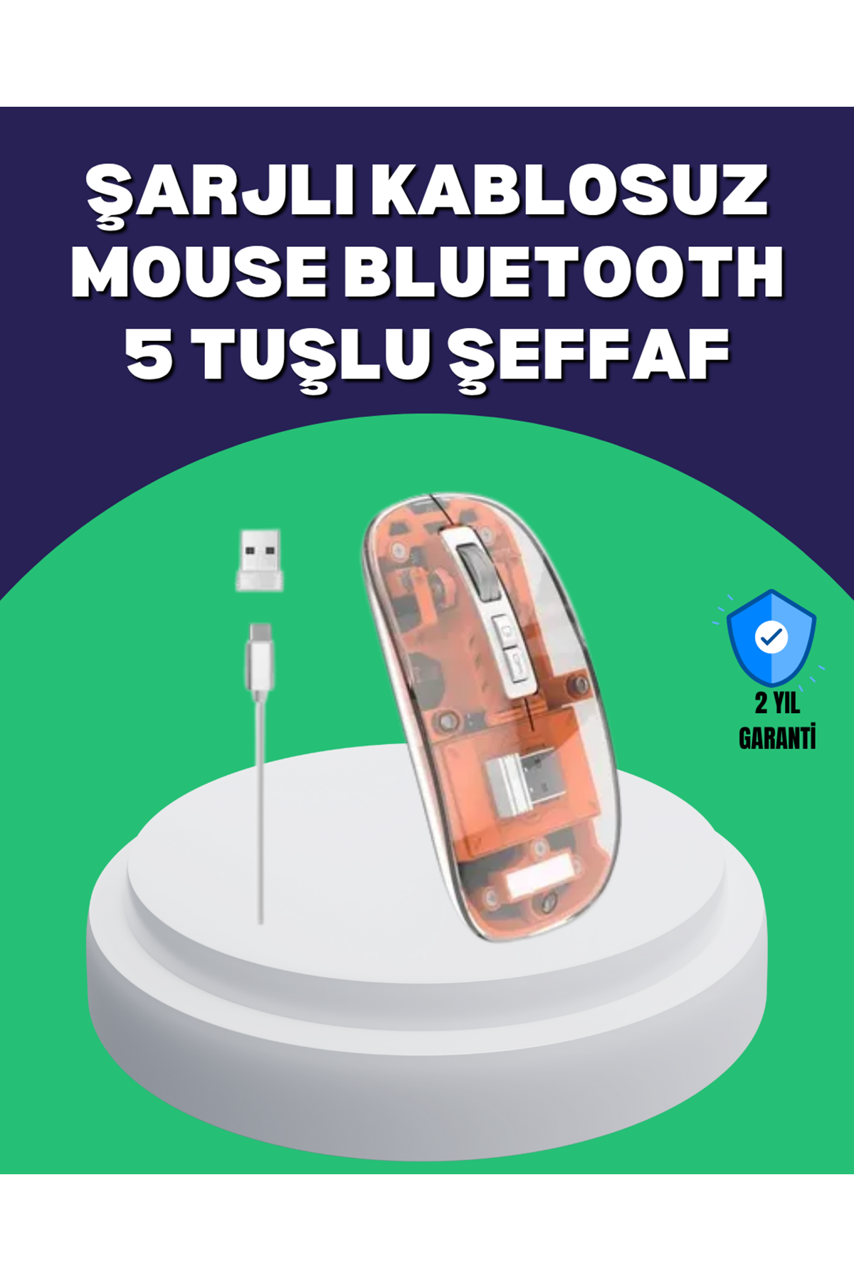 Sessiz ve Ergonomik Kablosuz Fare - 30 Gün Kullanım, 2 Modlu Bağlantı