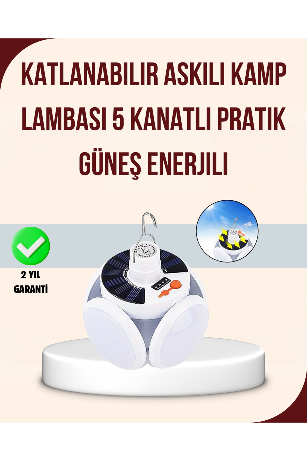 Katlanabilir Güneş Enerjili LED Kamp Lambası USB Şarjlı