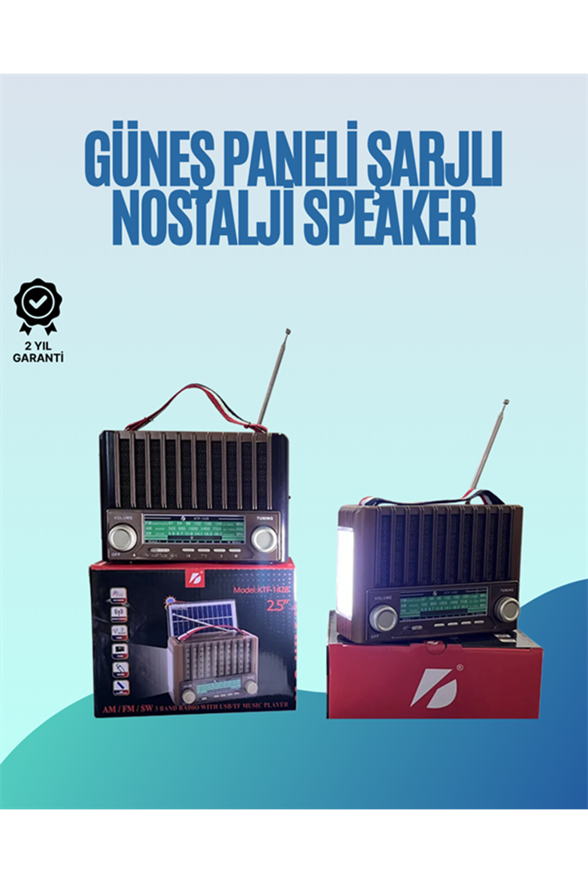 KTF-1428 Nostaljik Solar Enerjili Bluetooth Speaker – Radyo, SD/USB MP3 Çalar, Güçlü Taşınabilir Hoparlör