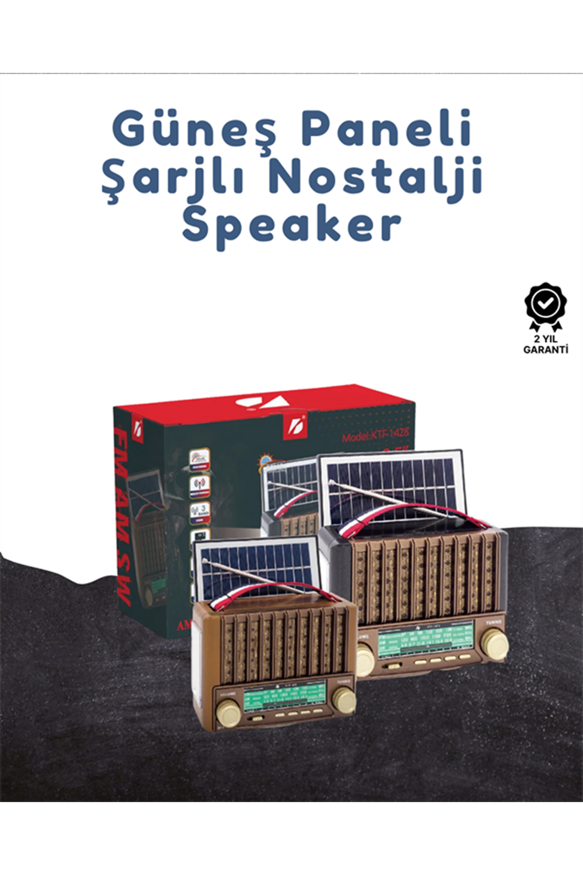 KTF-1428 Taşınabilir Güneş Enerjili Bluetooth Radyo Hoparlör – Şarjlı, Radyo, MP3, AUX Girişli