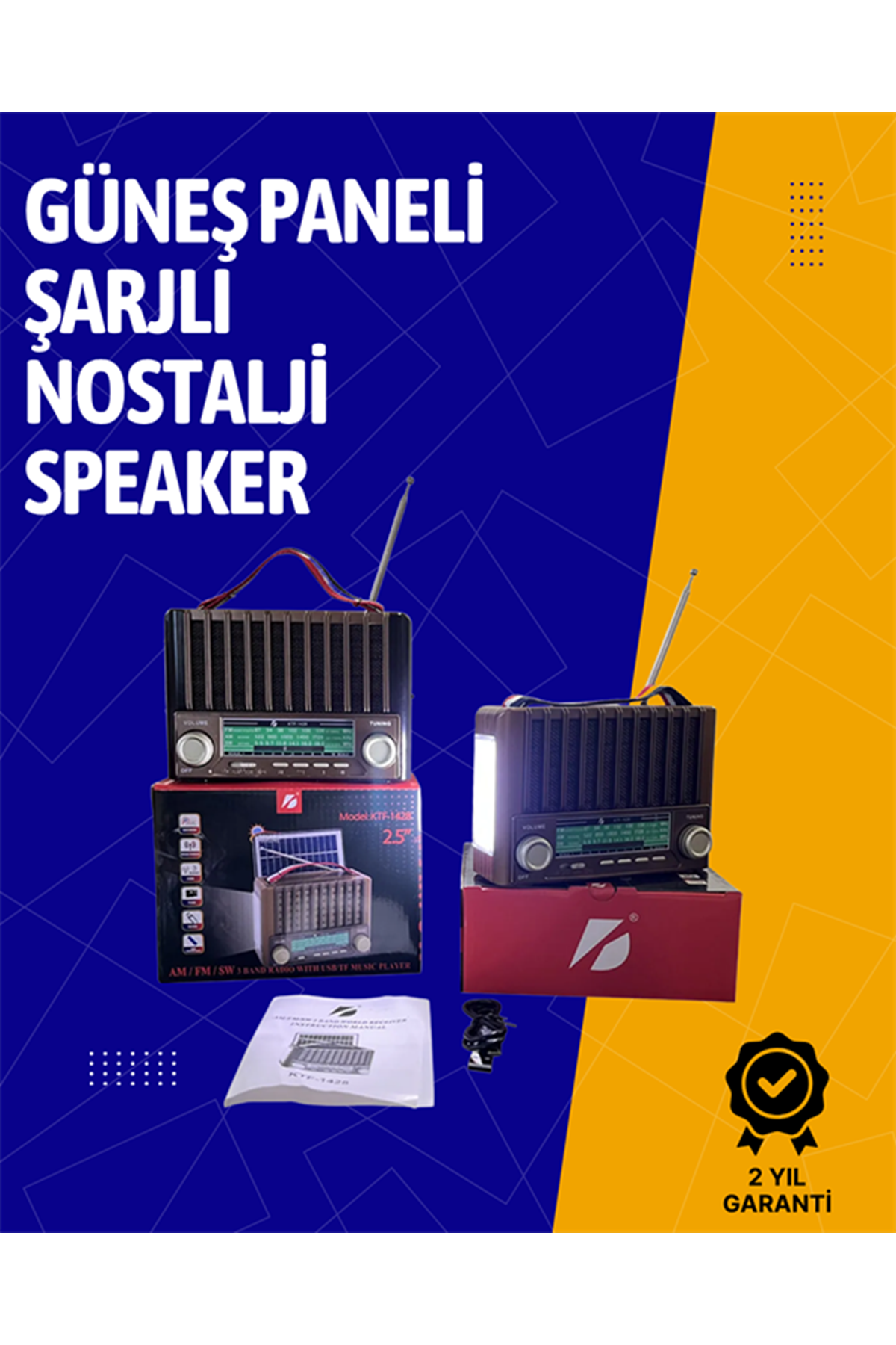 KTF-1428 Solar Enerjiyle Şarj Olabilen Bluetooth Nostalji Hoparlör – Taşınabilir, Güçlü Ses, MP3 Okuyucu