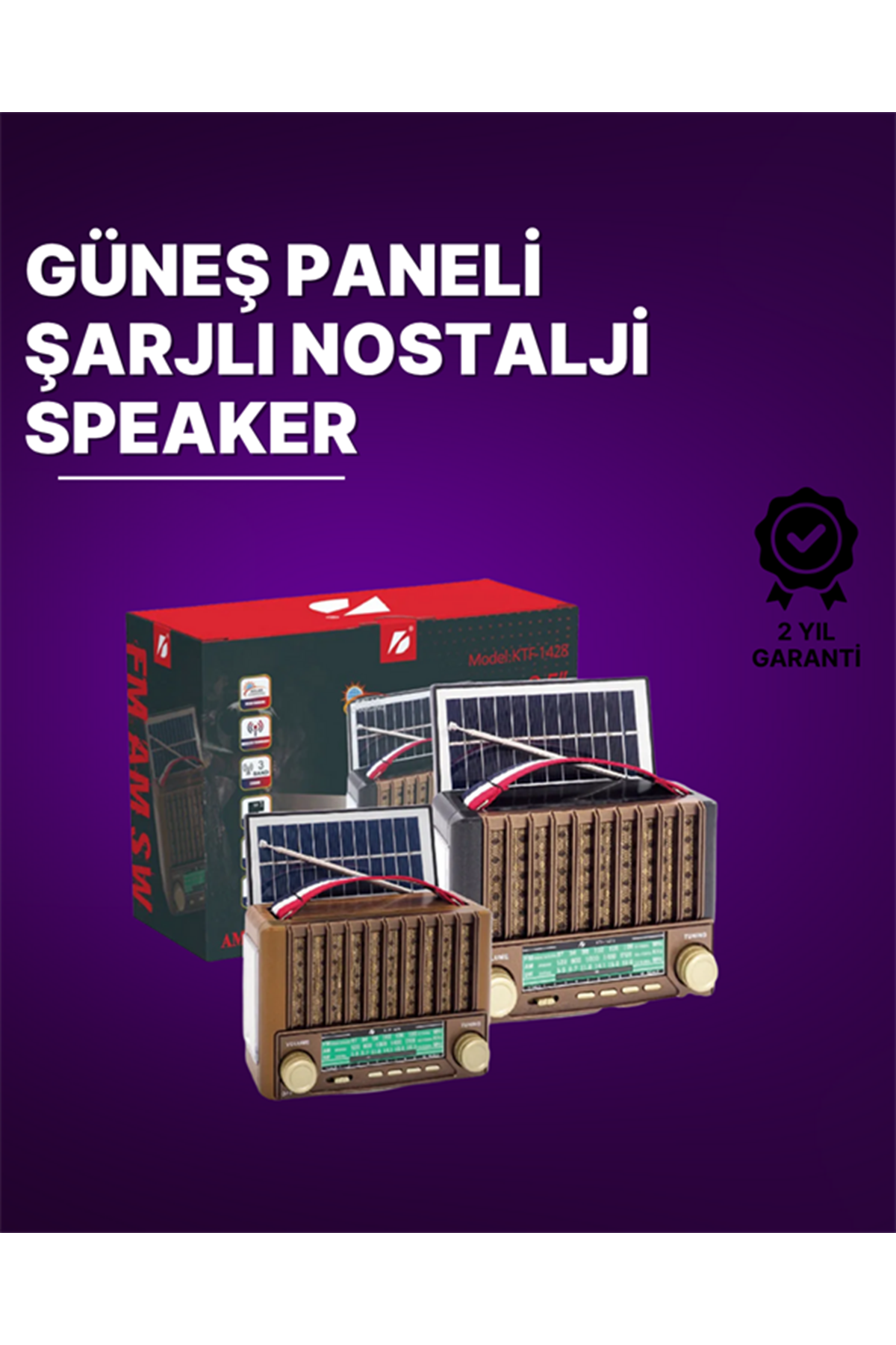 KTF-1428 Güneş Paneli Şarjlı Nostaljik Bluetooth Hoparlör – FM/AM/SW Radyo, USB/SD Desteği, Taşınabilir Tasarım