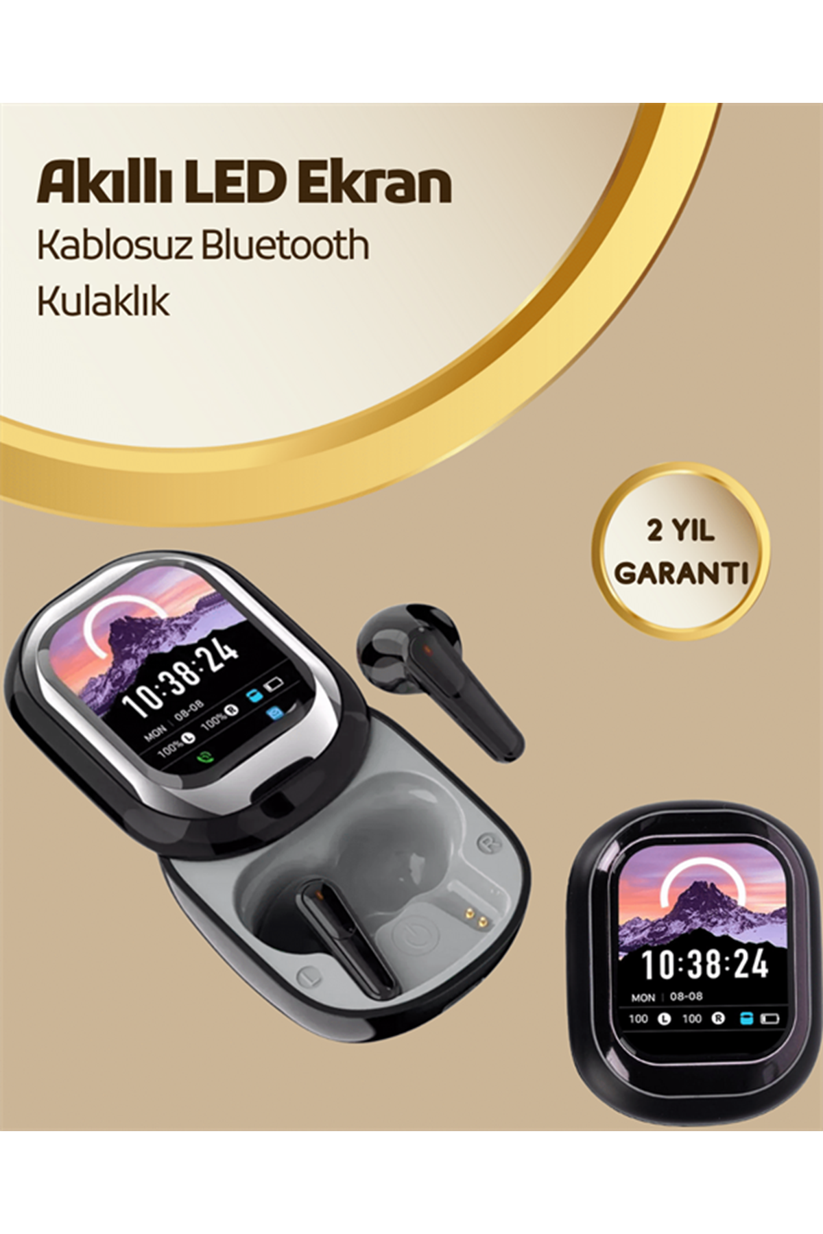 Akıllı Ekranlı Bluetooth 5.4 Kablosuz Kulaklık – Dokunmatik ve Şarj Kutulu