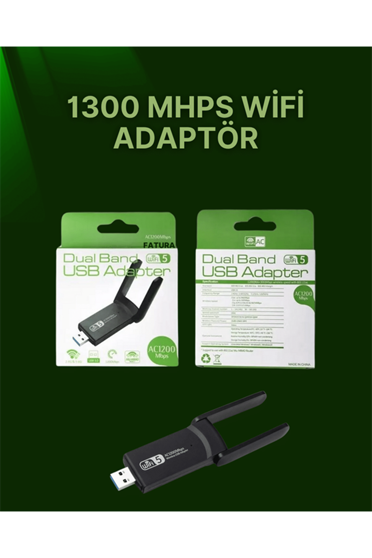 USB 3.0 Wireless Adaptör – 2.4GHz & 5GHz Destekli