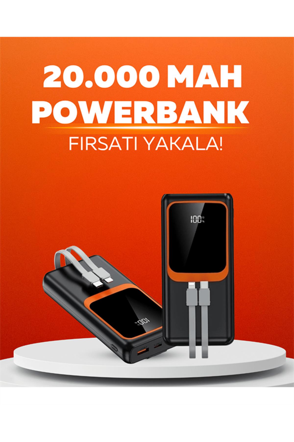 20.000 mAh Powerbank – 22.5W Hızlı Şarj, Çok Kablolu, Dijital Göstergeli