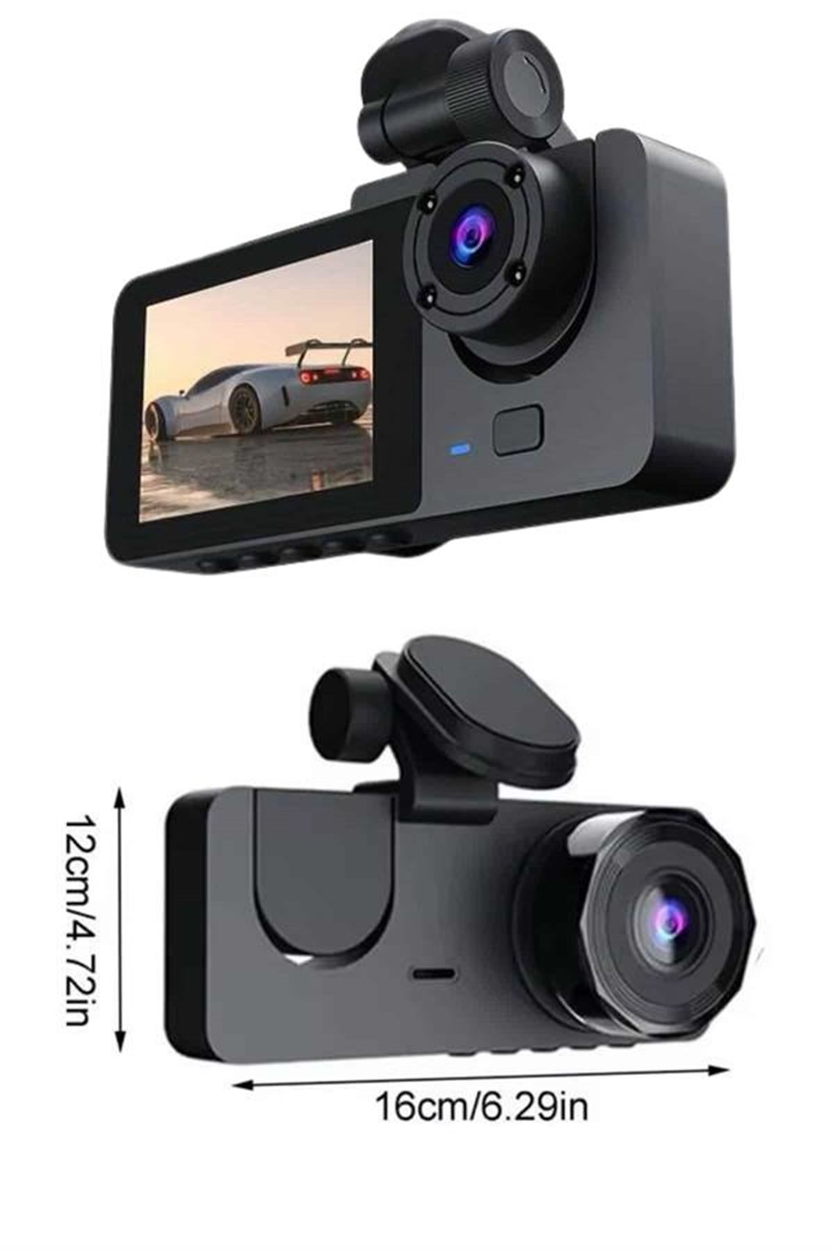 Gece Görüşlü DVR 3 Lensli Araç İçi Sürüş Kamerası Video Kaydedici