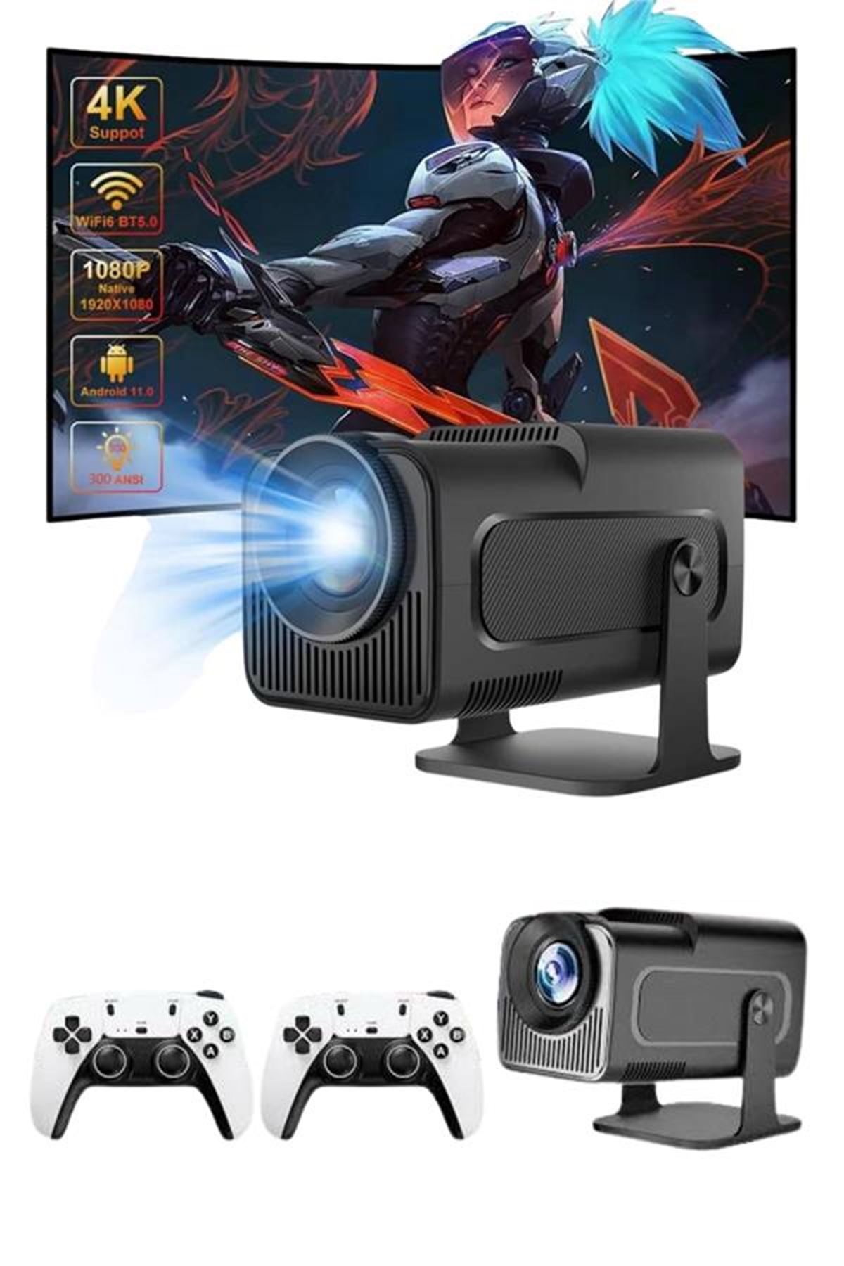 4K Android Smart Wi-fi Çift Kollu Projeksiyon Game Box Kumandalı Taşınabilir