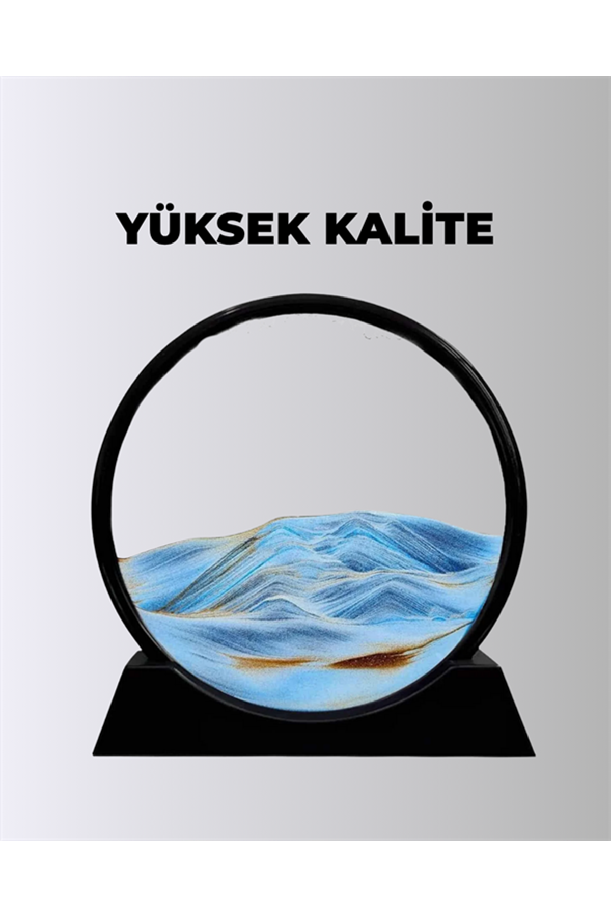 Rahatlatıcı Kum Sanatı – Yuvarlak Cam Çerçeveli Hareketli Kum Resmi, Ofis ve Ev İçin Etkileşimli Masaüstü Süs