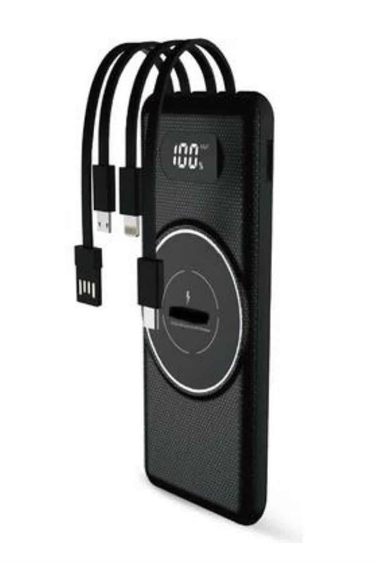 Wireless Powerbank 10000 Mah LED Ekranlı Dahili Kablolu Hızlı Şarj