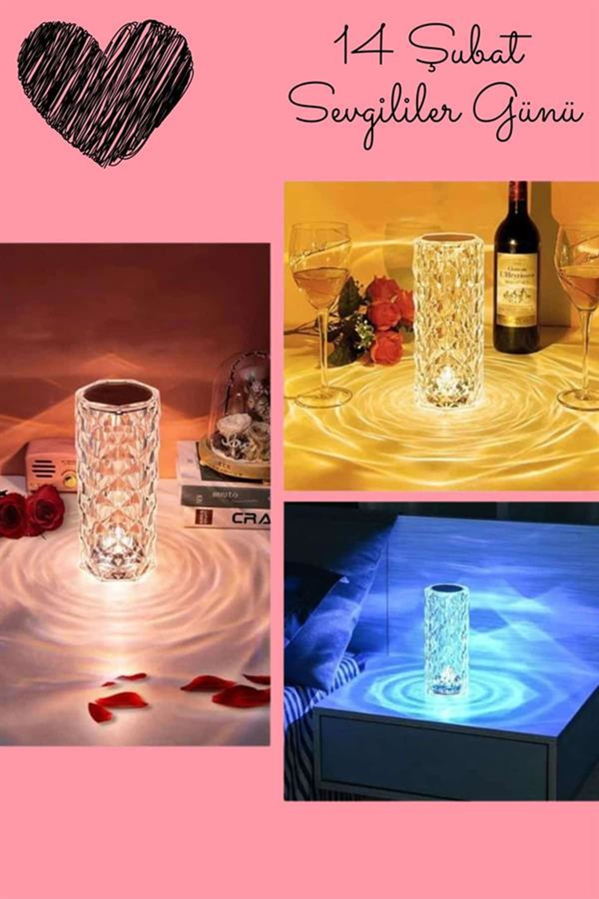 Sevgililer Gününe Özel Romantik Kristal Gece Lambası Sevgiliye Hediye