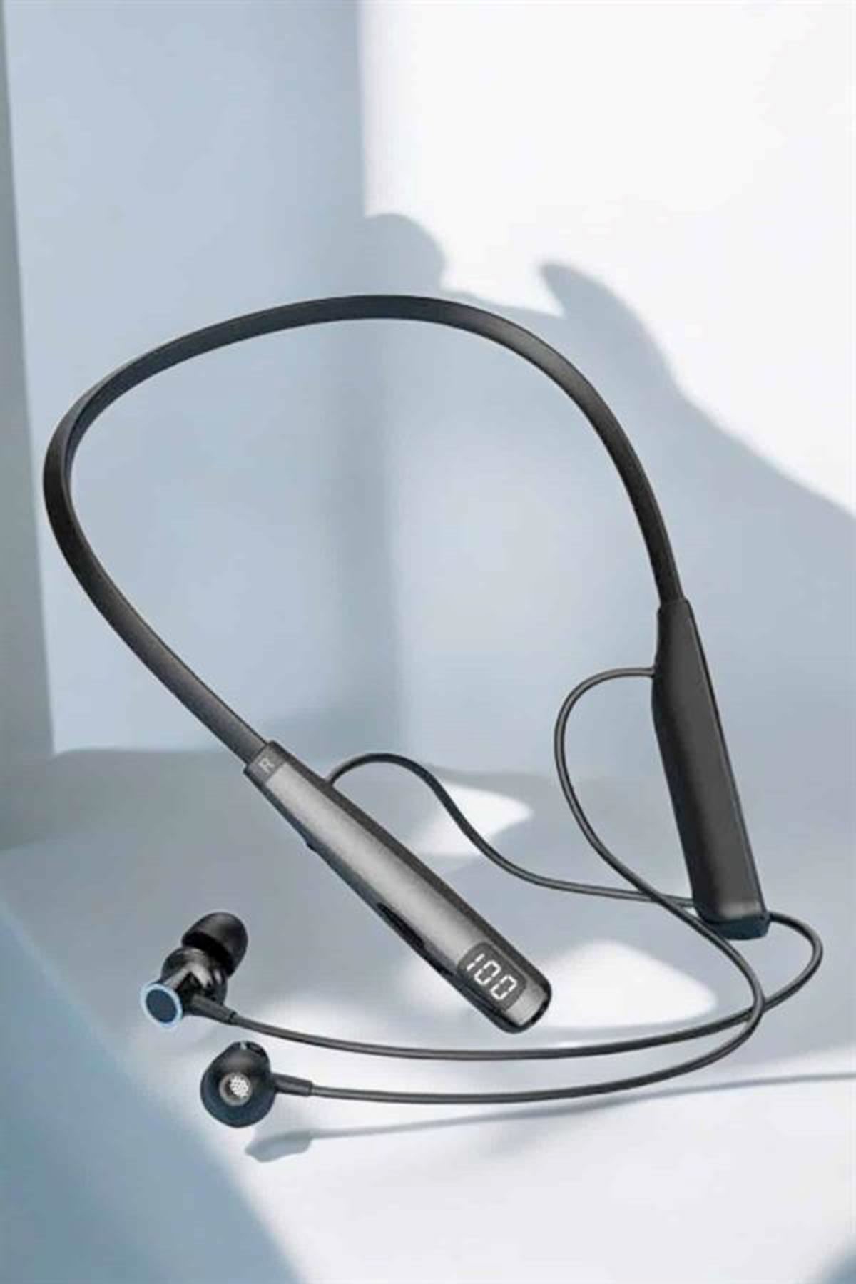 Dijital Göstergeli Kulak İçi Kablosuz Bluetooth Kulaklık Boyun Bantlı