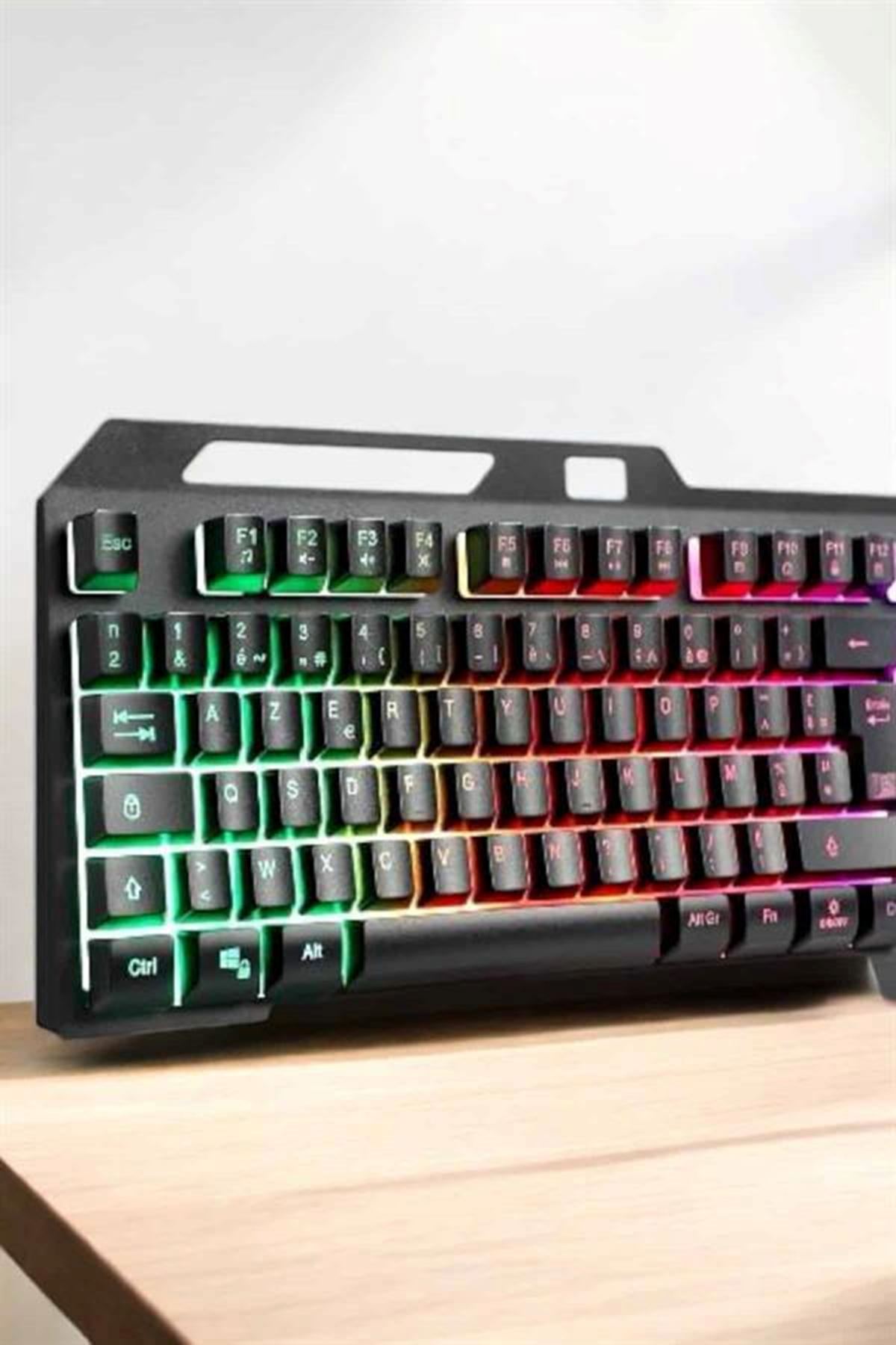 Led Işıklı Oyuncu Klavye Usb Girişli RGB Işıklı Q Klavye Mouse Hediyeli